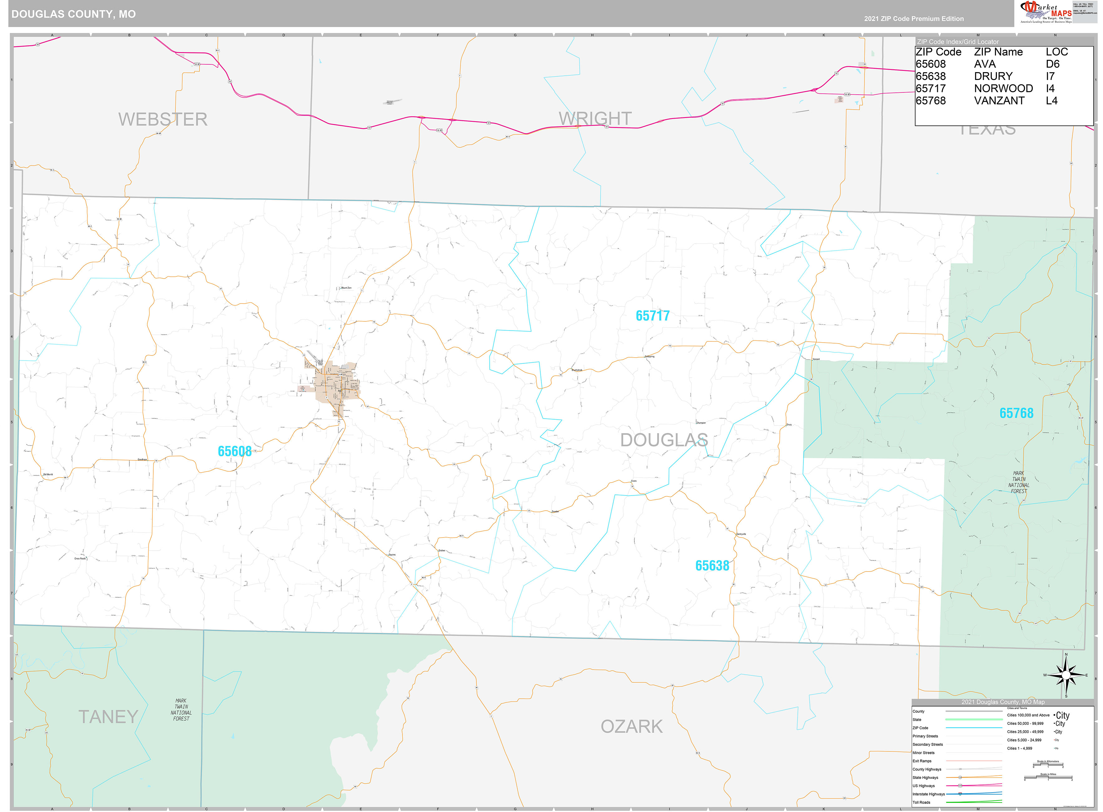 Douglas County, MO Wall Map Premium Style by MarketMAPS