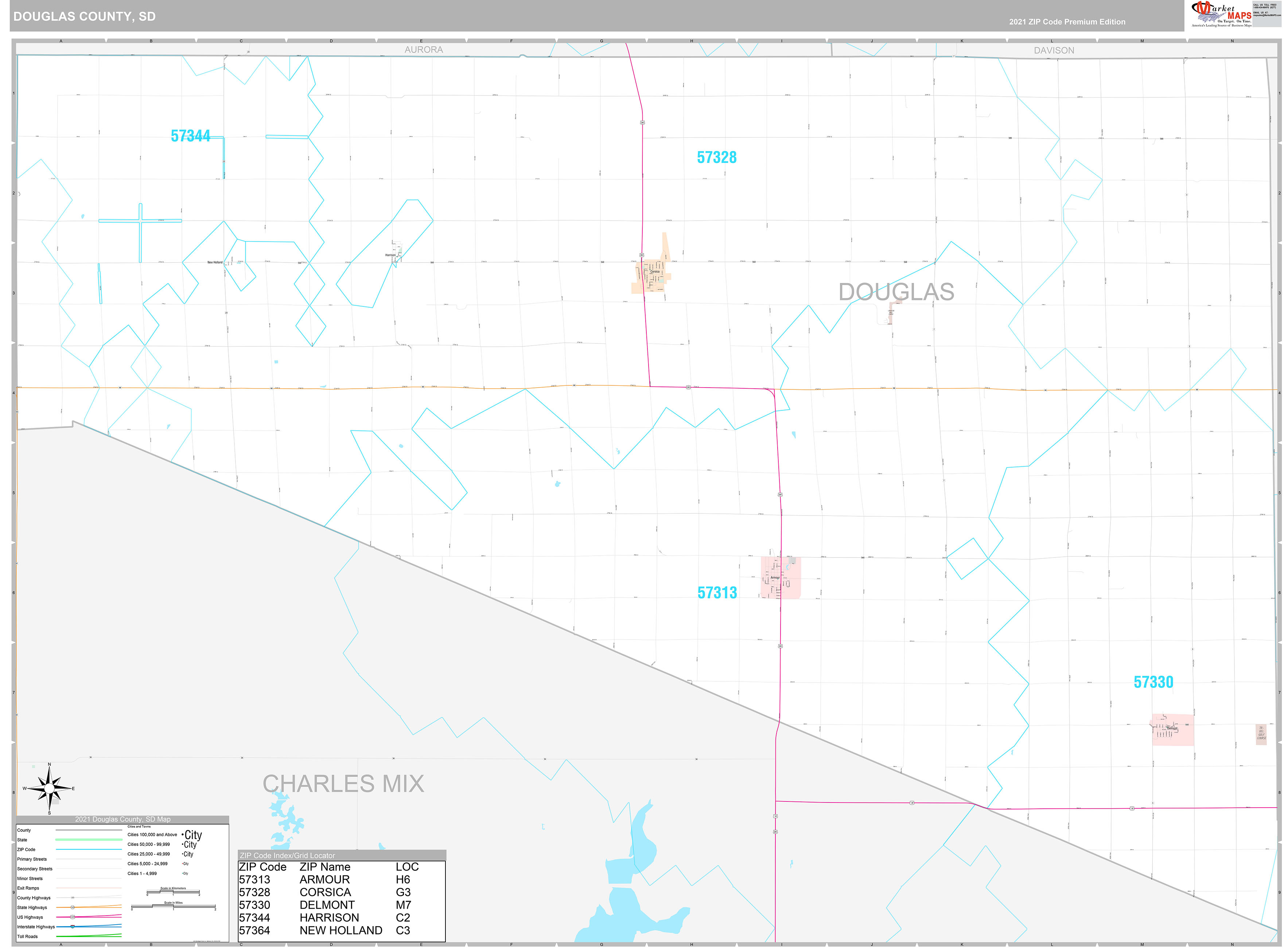 Douglas County, SD Wall Map Premium Style by MarketMAPS MapSales