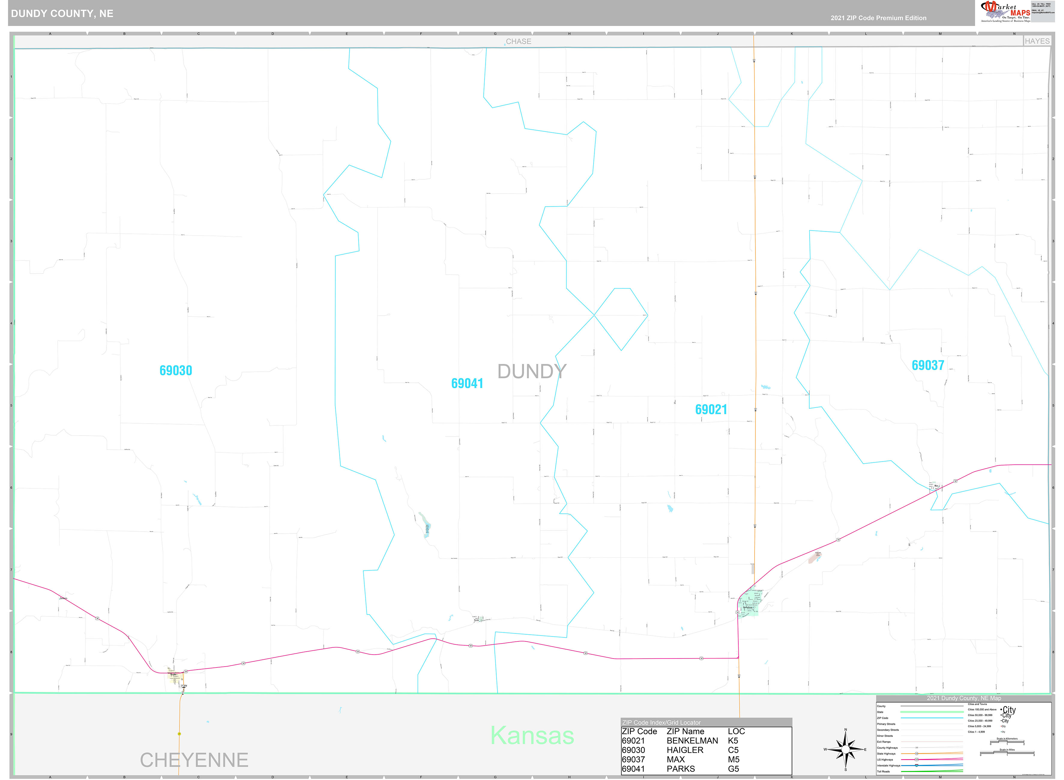 Dundy County, NE Wall Map Premium Style by MarketMAPS MapSales