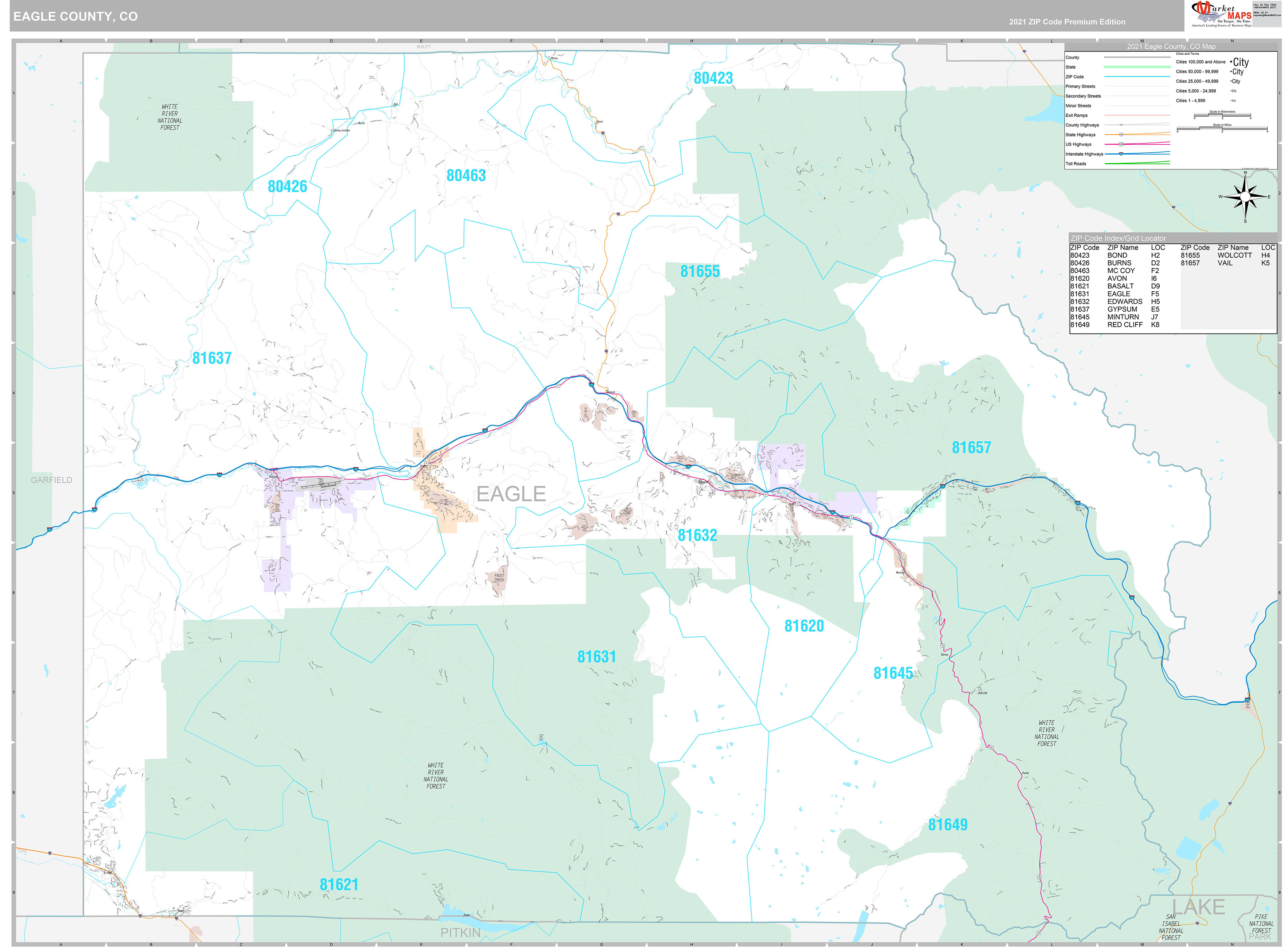 Eagle County, CO Wall Map Premium Style by MarketMAPS