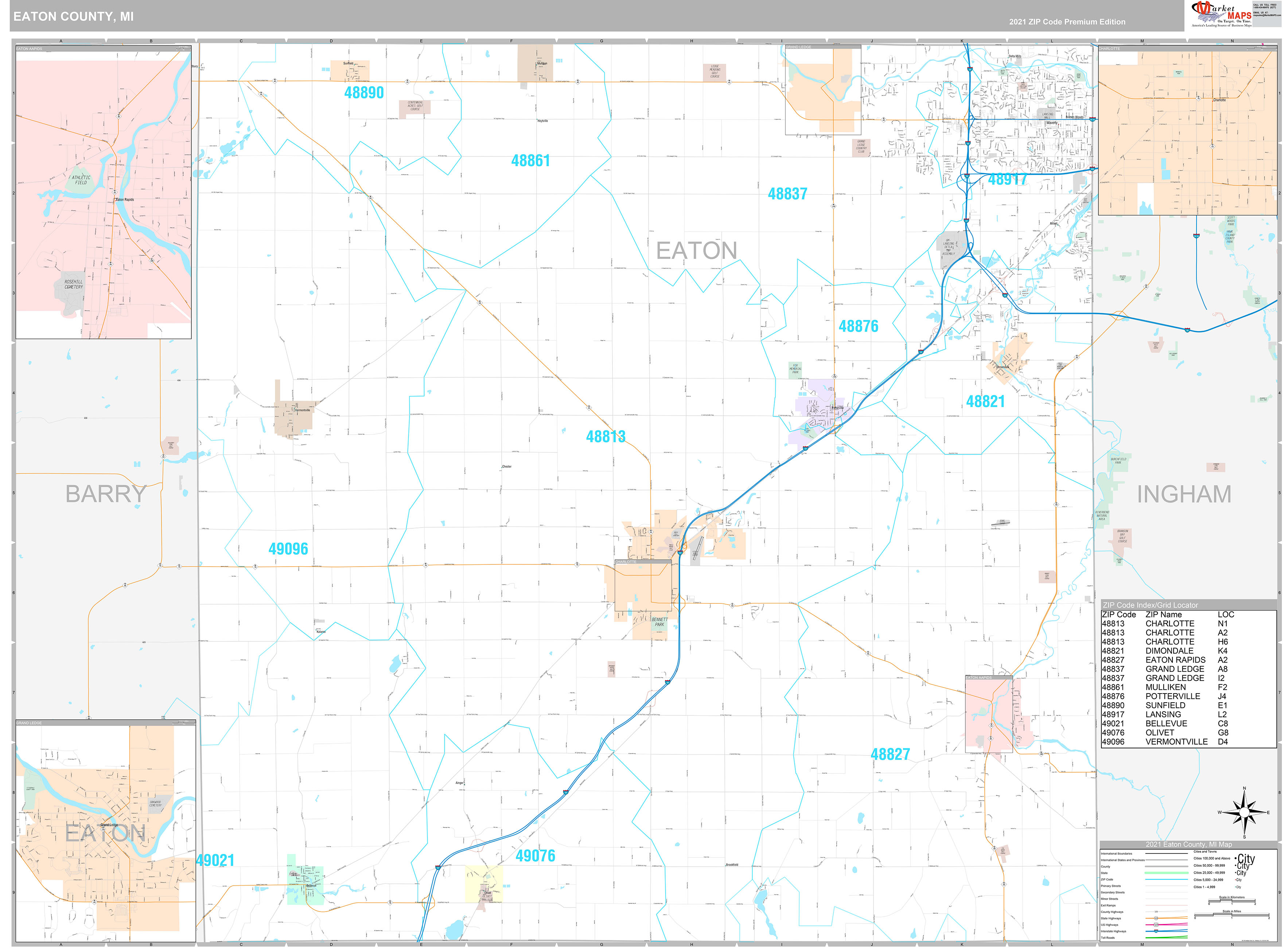 Eaton County, MI Wall Map Premium Style