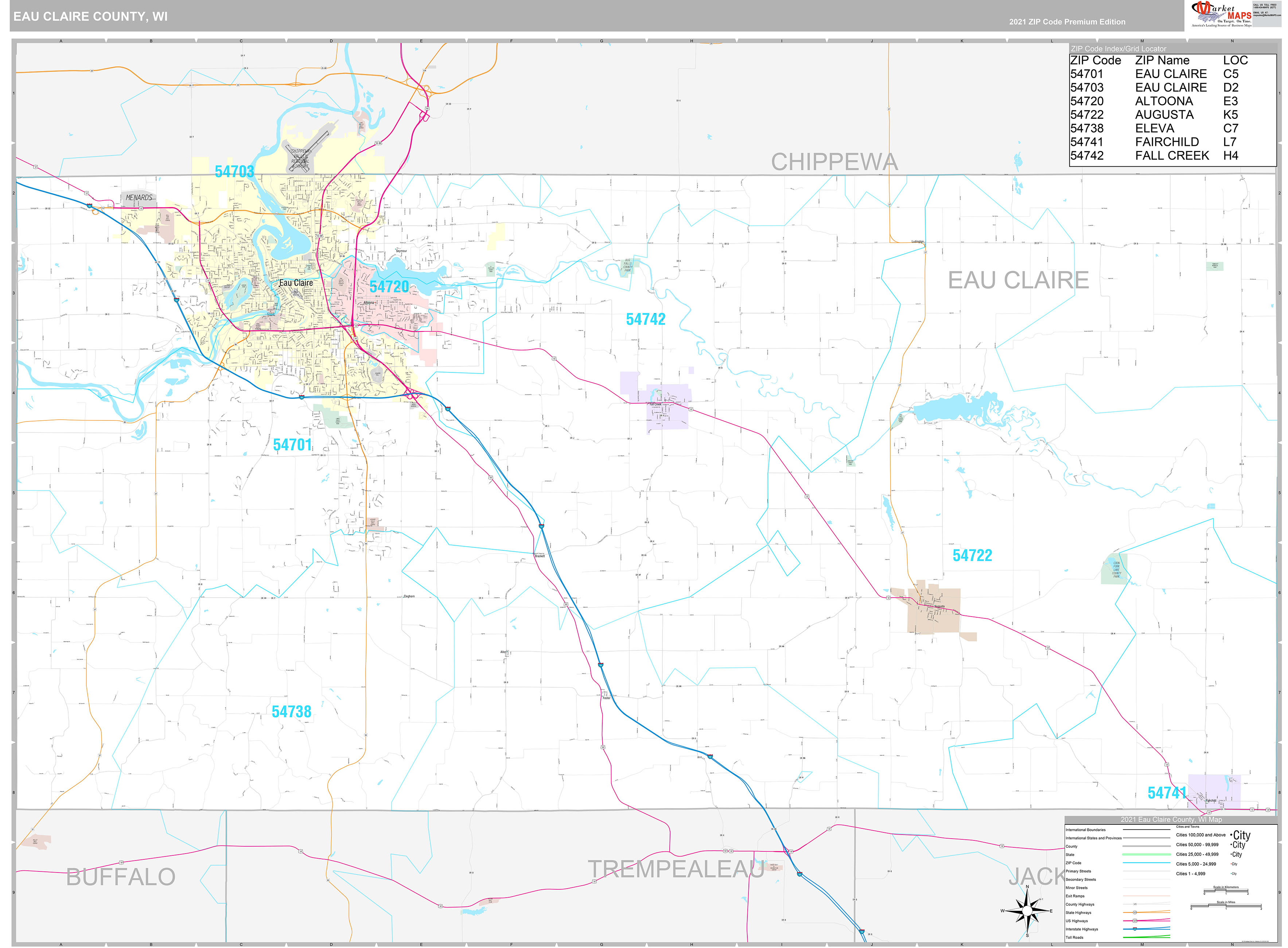 Eau Claire County, WI Wall Map Premium Style by MarketMAPS