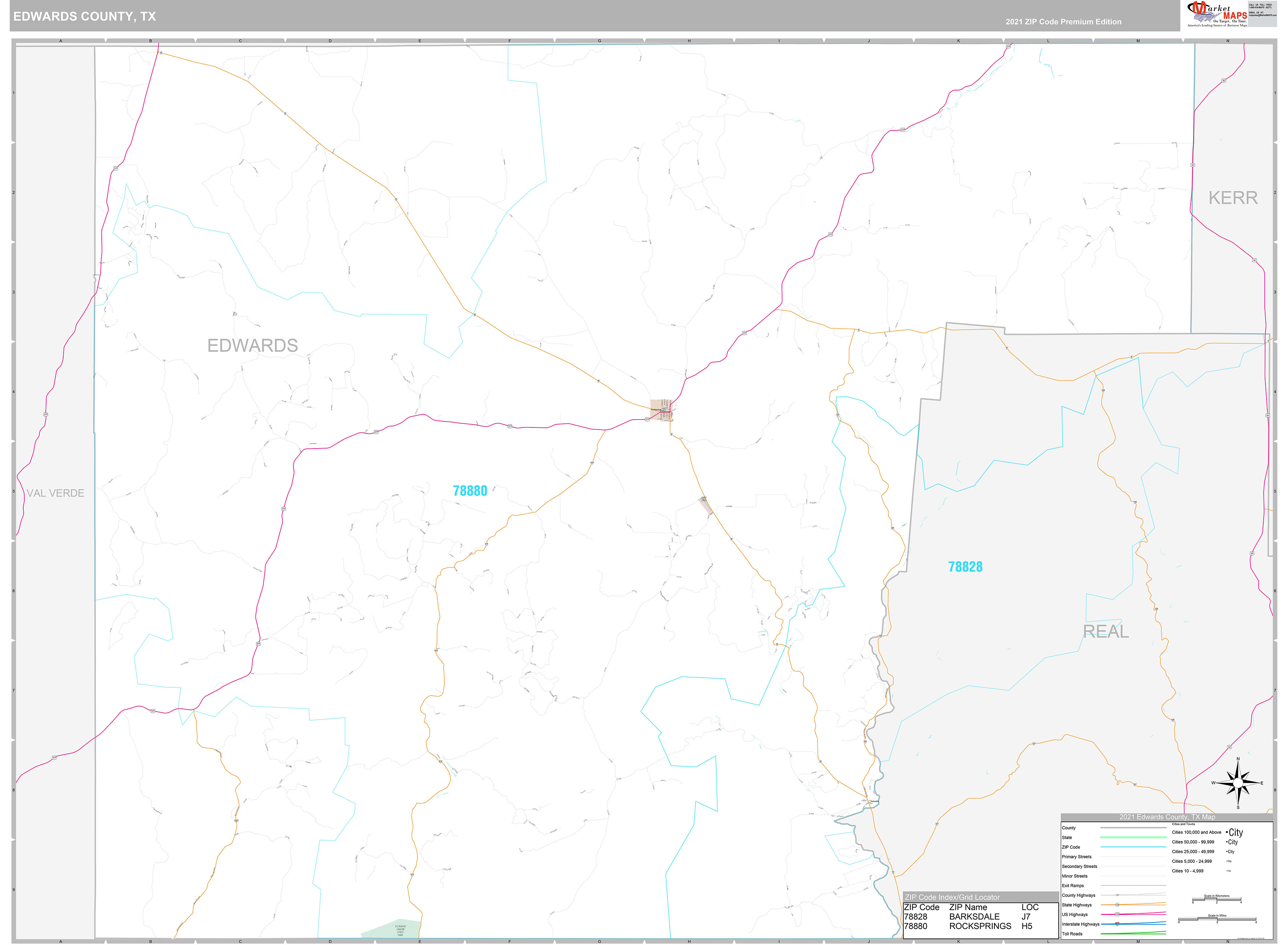 Edwards County, TX Wall Map Premium Style by MarketMAPS
