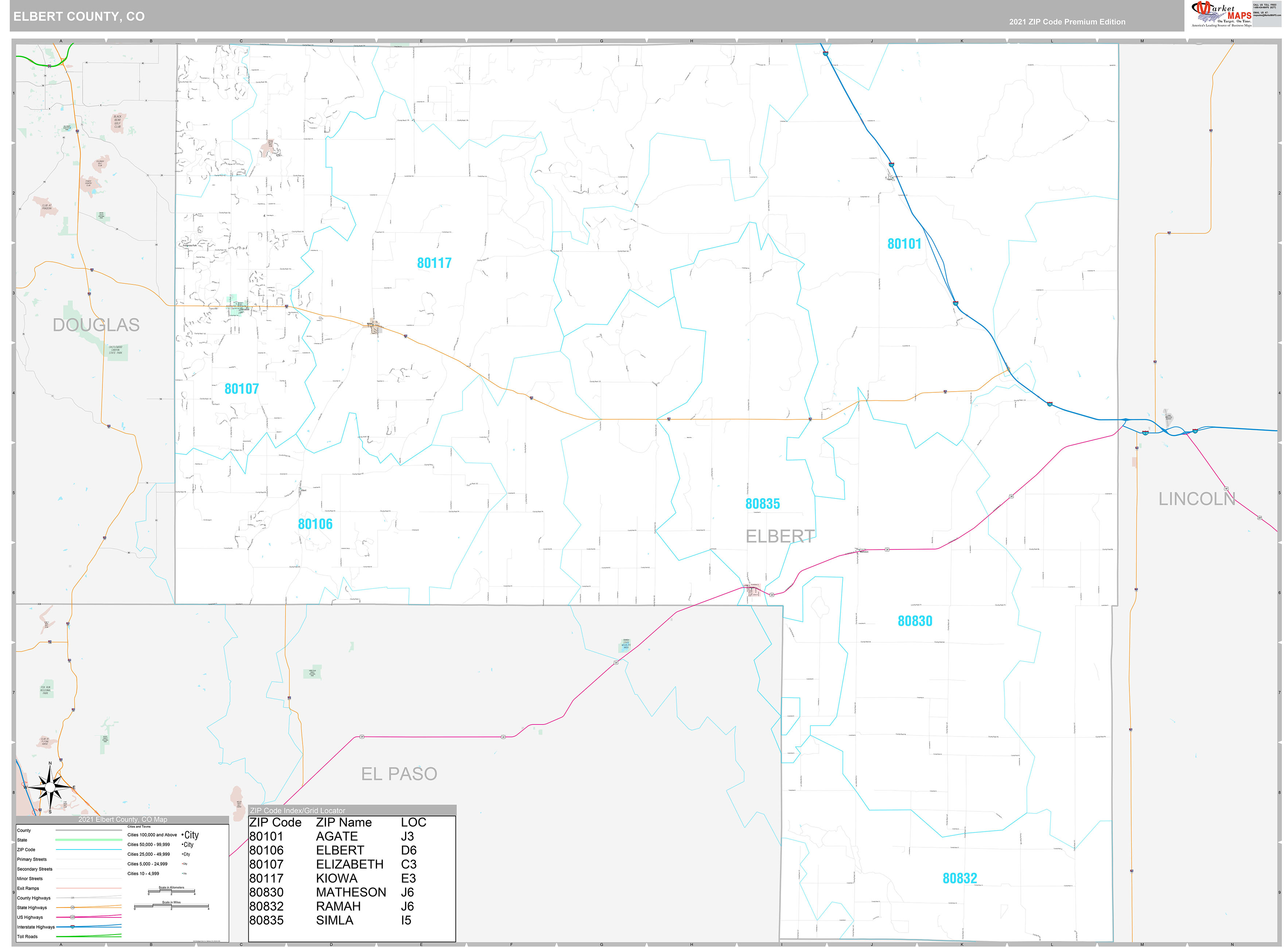 Elbert County, CO Wall Map Premium Style by MarketMAPS