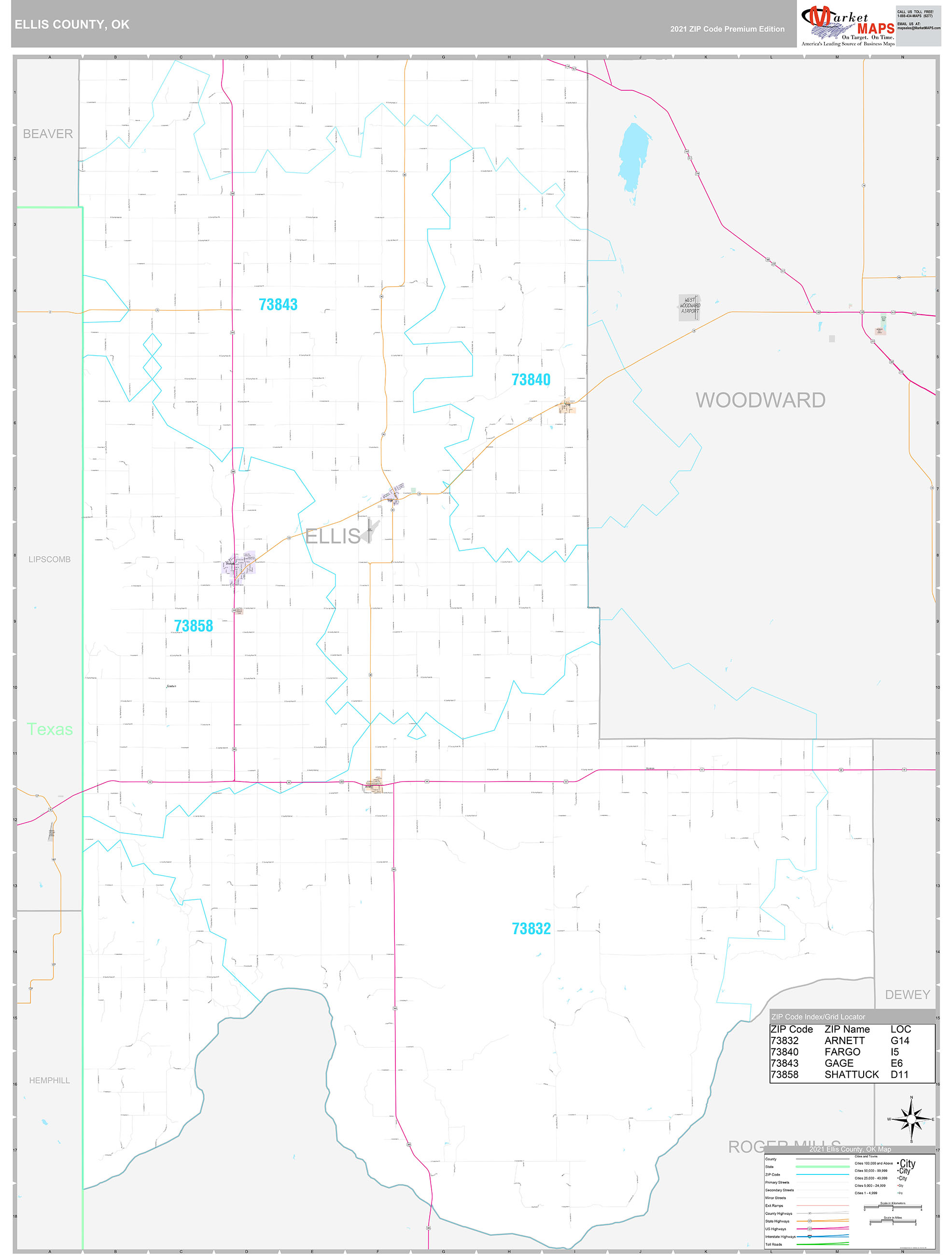 Ellis County, OK Wall Map Premium Style by MarketMAPS