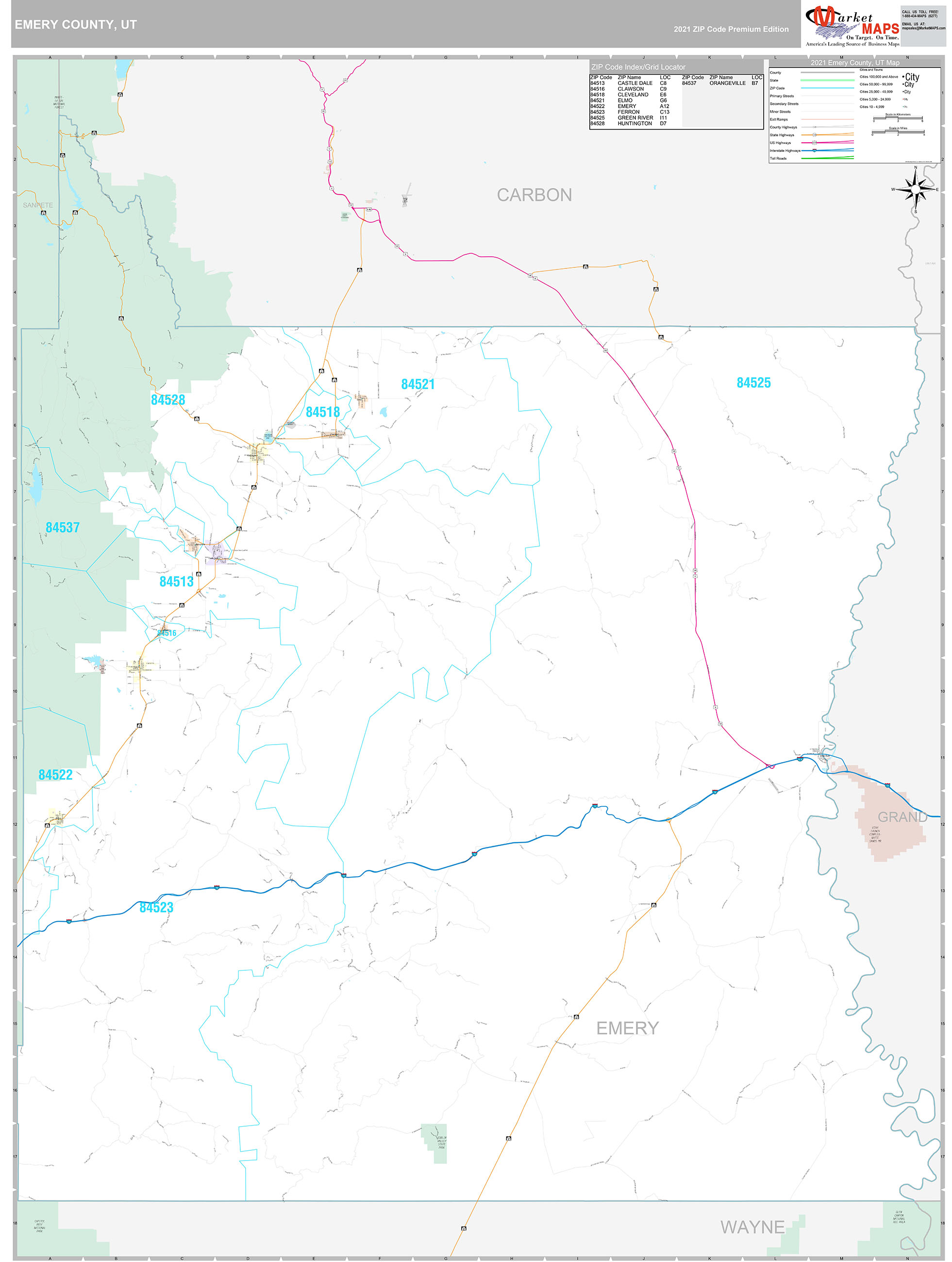 Emery County, UT Wall Map Premium Style by MarketMAPS