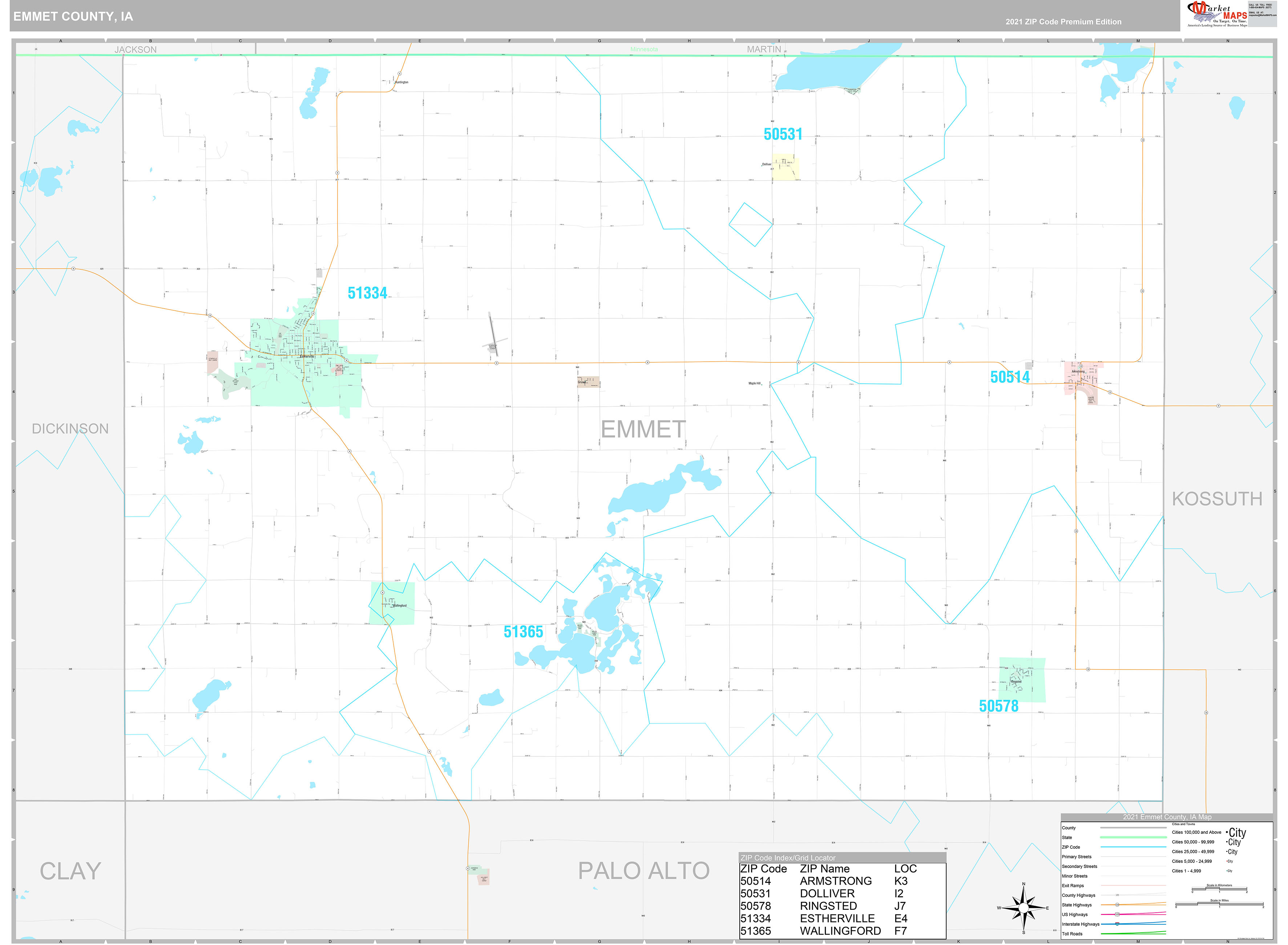 Emmet County, IA Wall Map Premium Style by MarketMAPS MapSales