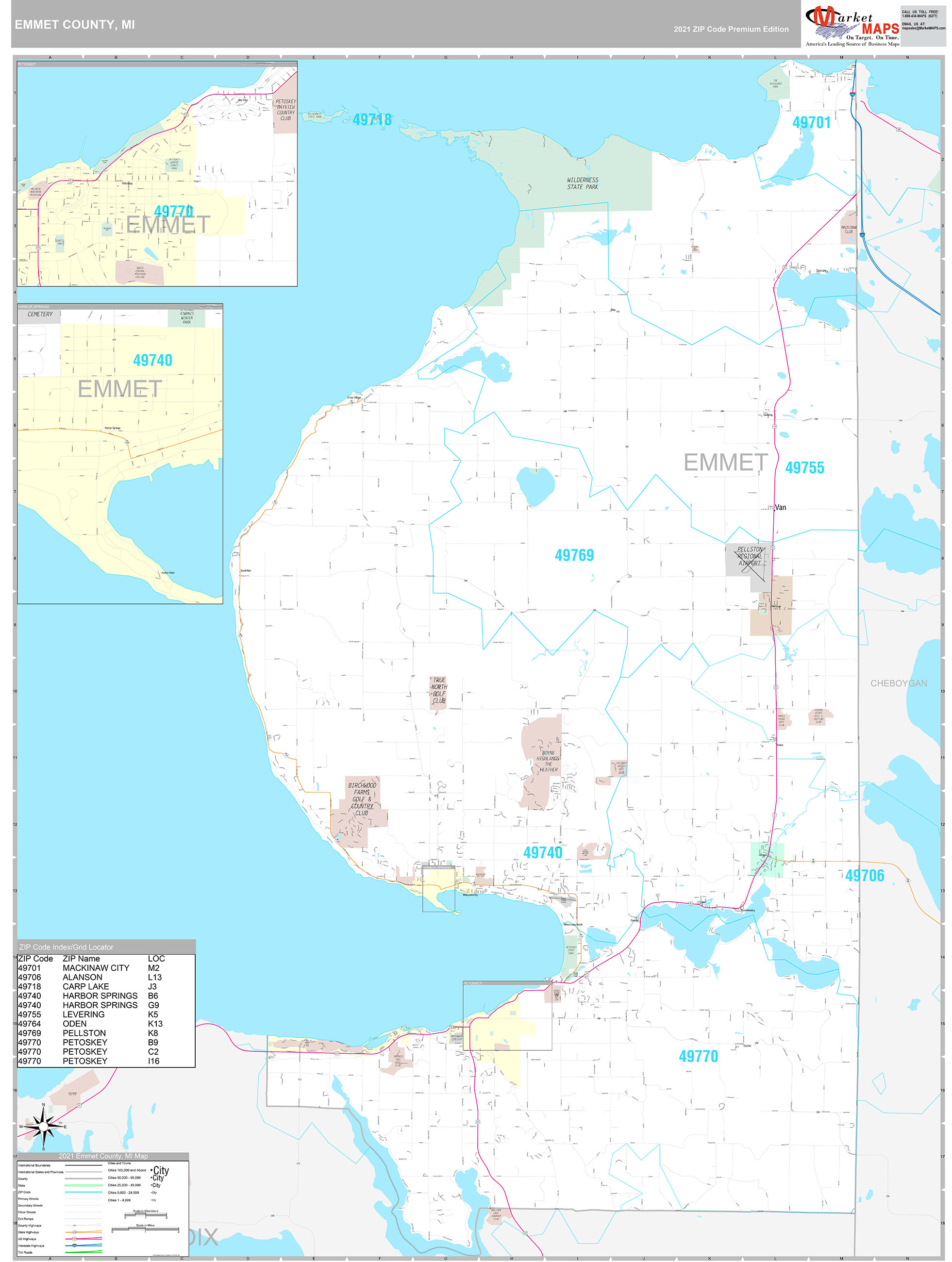 Premium Style Wall Map of Emmet County, MI