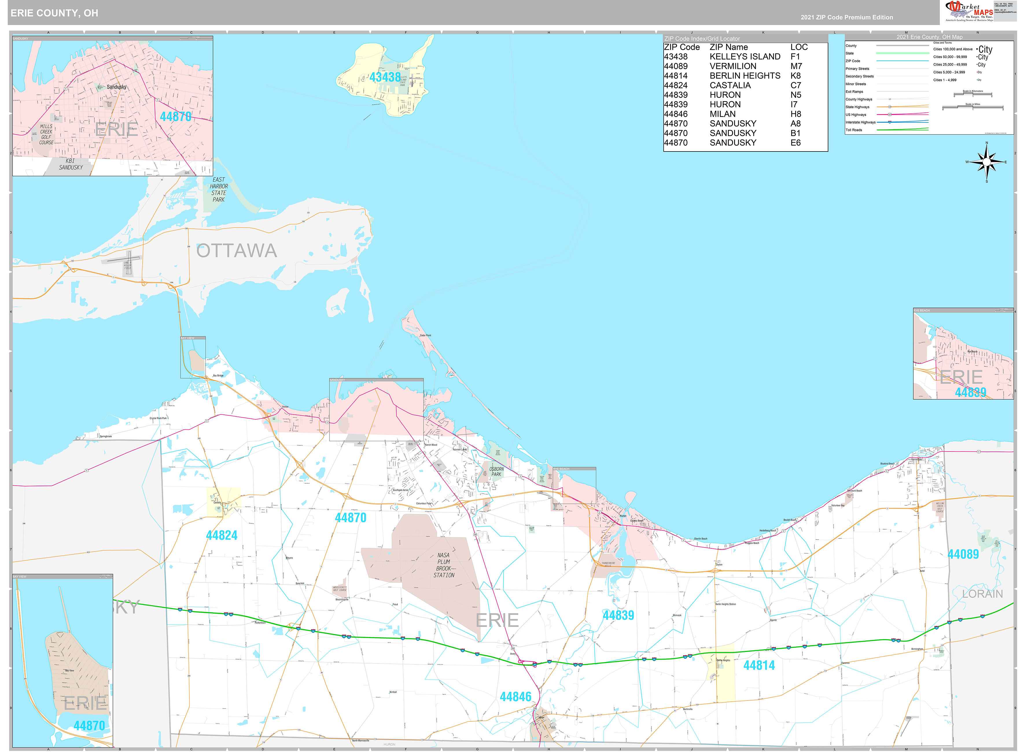 Erie County, OH Wall Map Premium Style by MarketMAPS