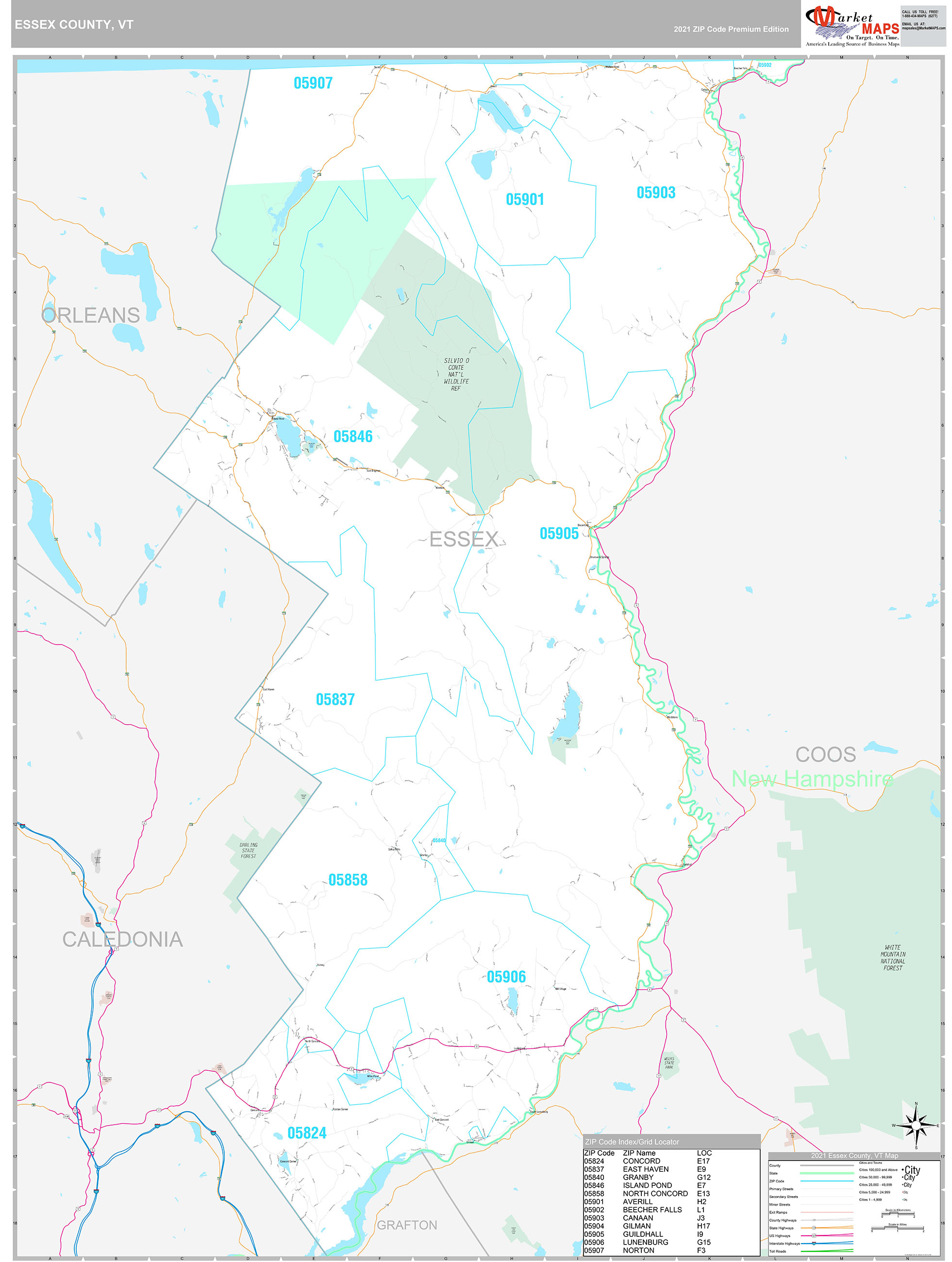 Essex County, VT Wall Map Premium Style by MarketMAPS