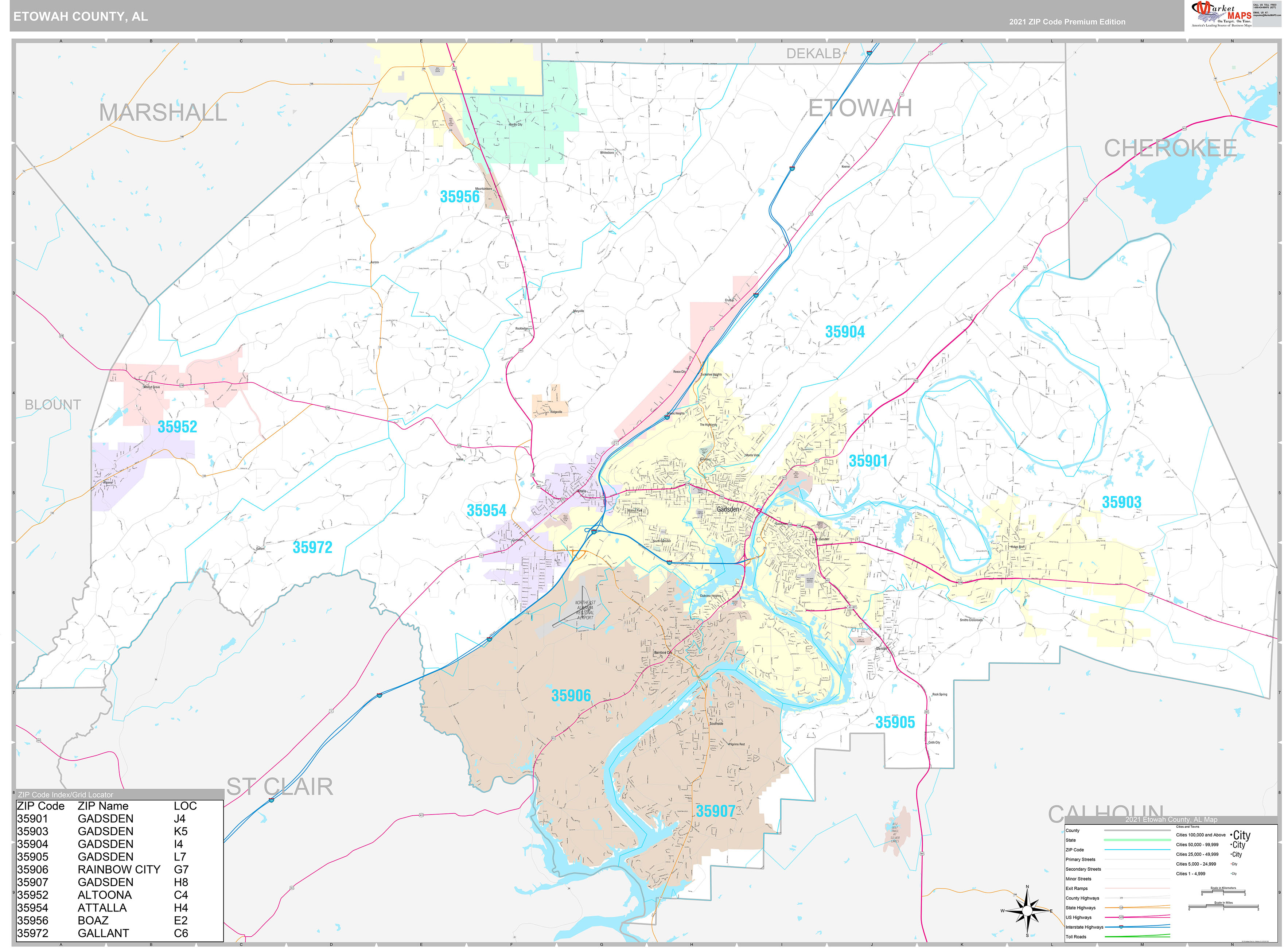 Etowah County, AL Wall Map Premium Style by MarketMAPS
