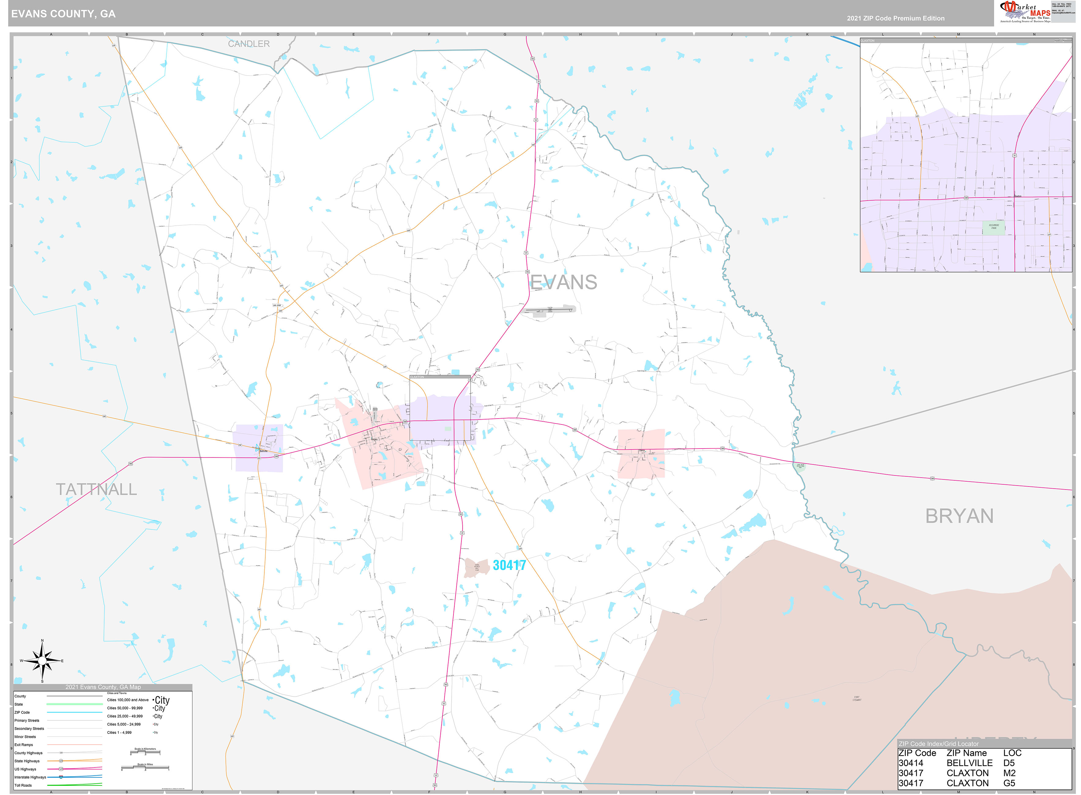 Evans County, GA Wall Map Premium Style by MarketMAPS MapSales