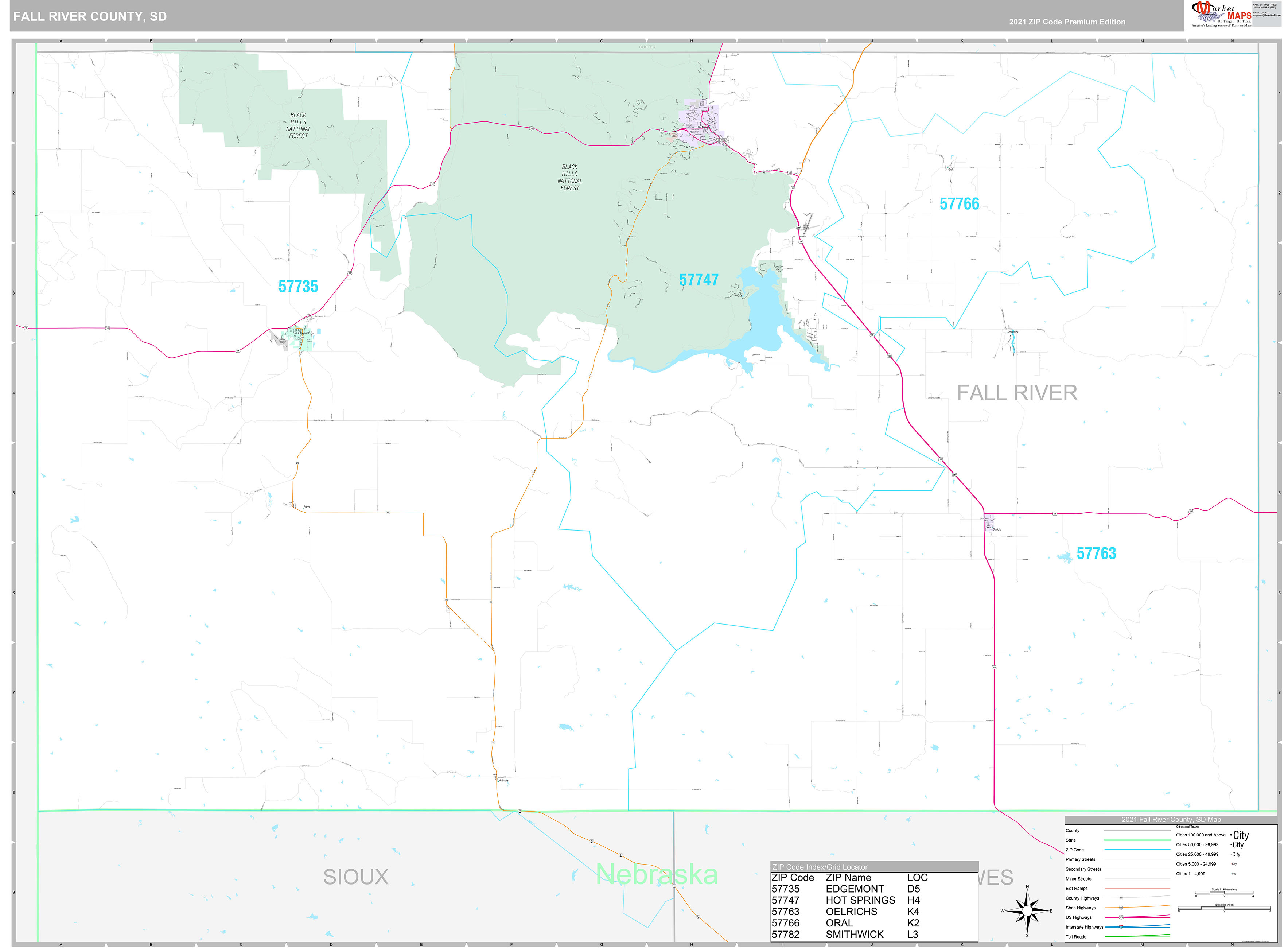 Fall River County, SD Wall Map Premium Style by MarketMAPS