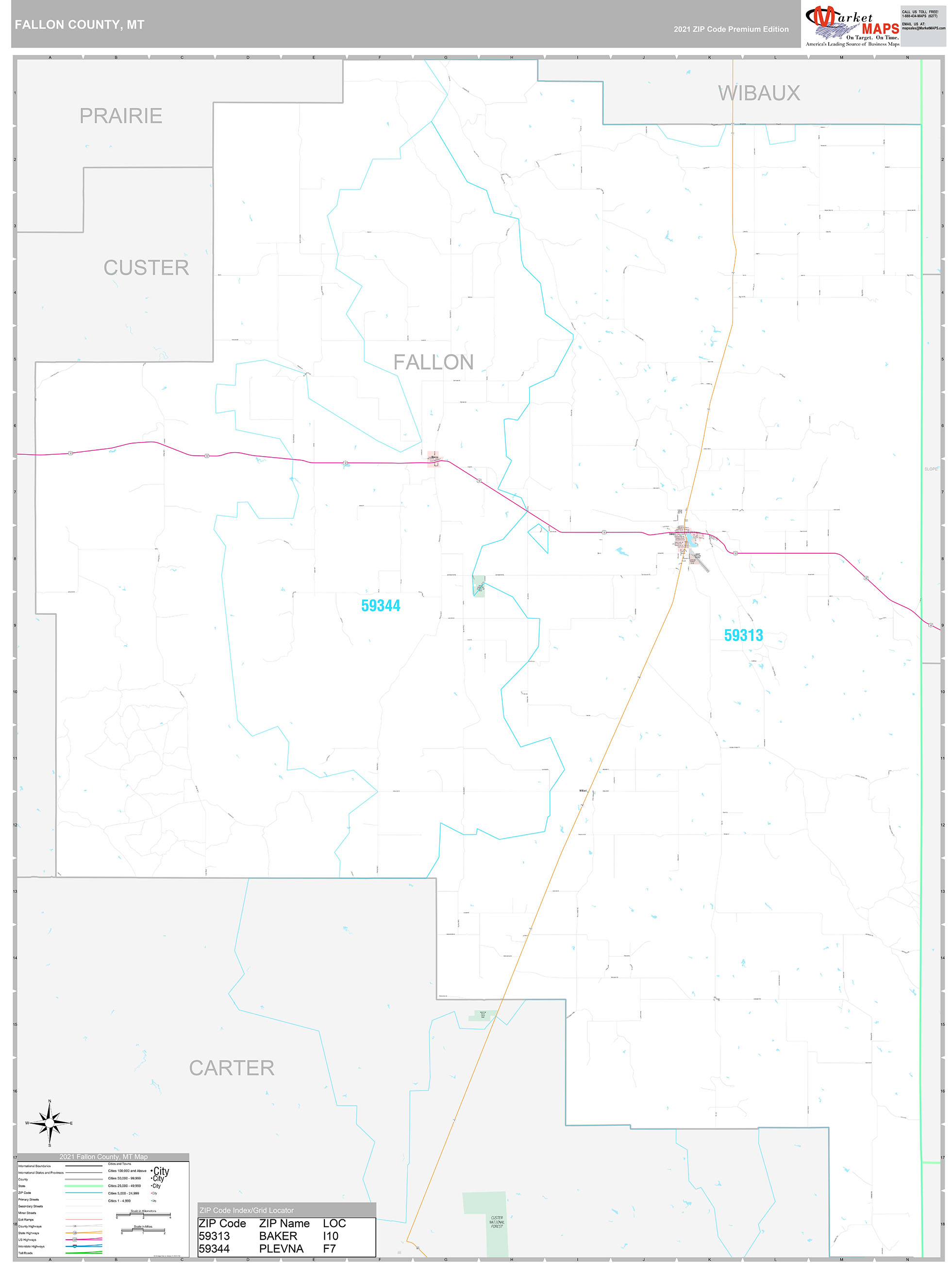 Fallon County, MT Wall Map Premium Style by MarketMAPS