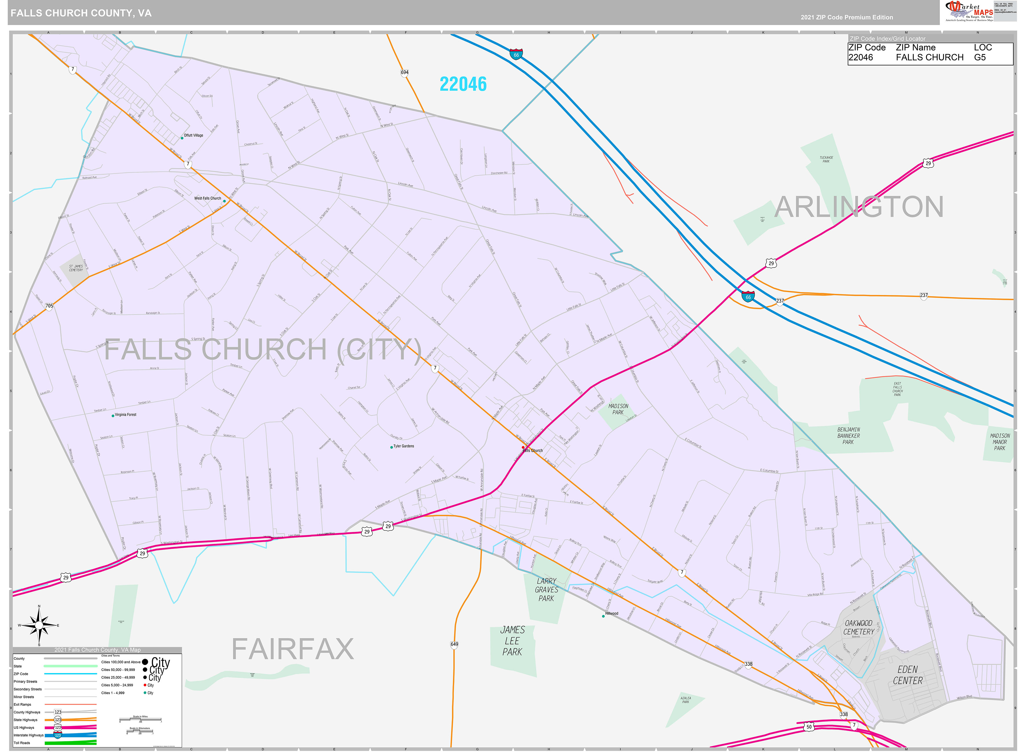 Falls Church County, VA Wall Map