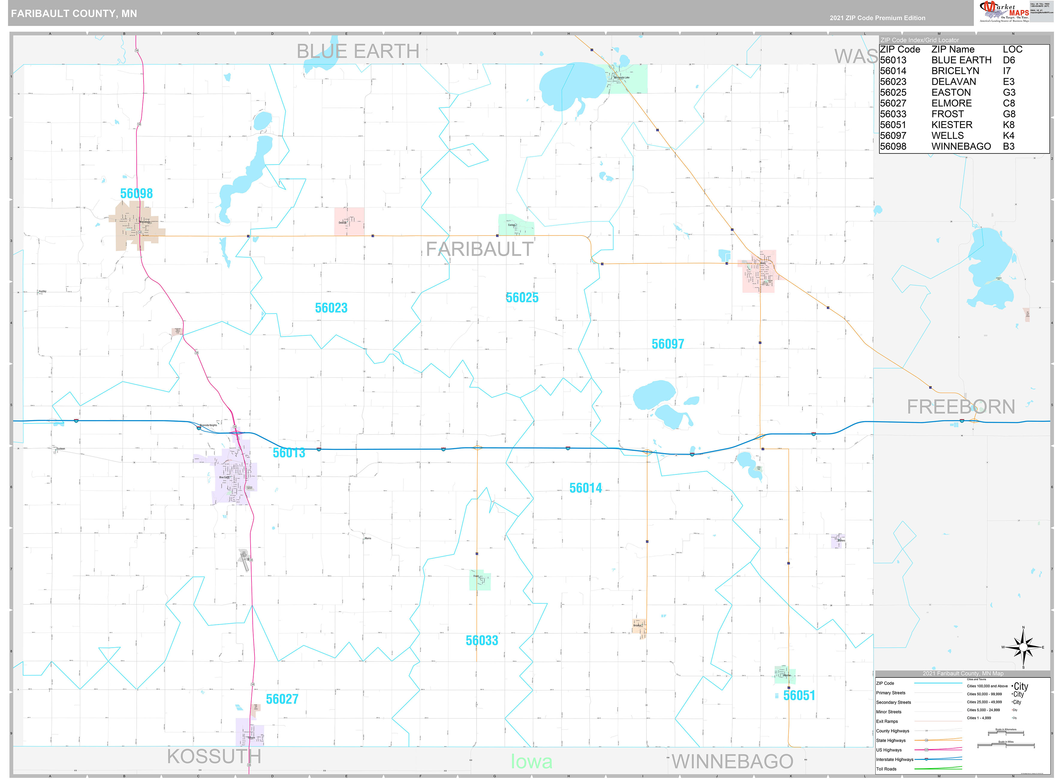 Faribault County, MN Wall Map Premium Style by MarketMAPS