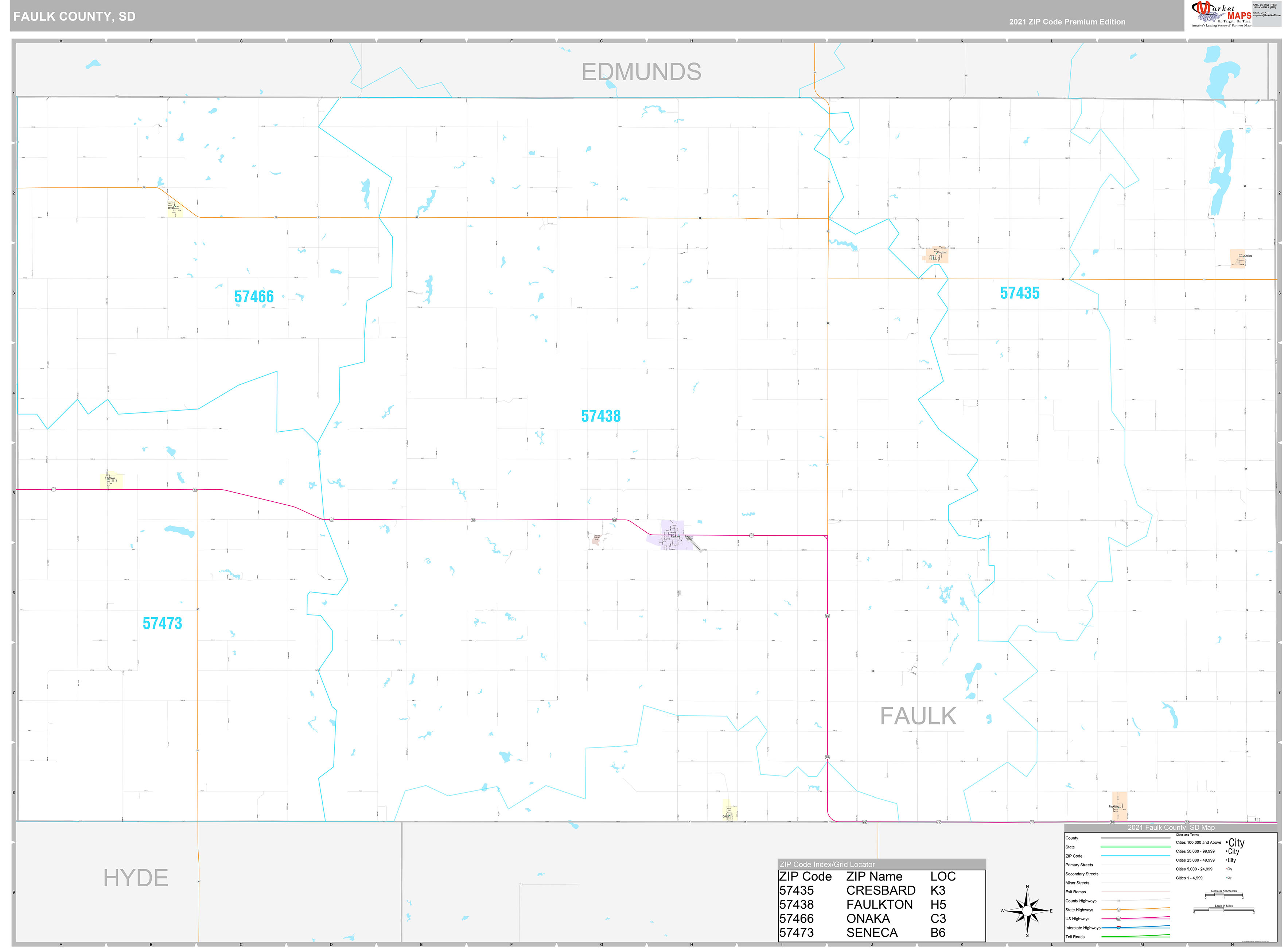 Faulk County, SD Wall Map Premium Style by MarketMAPS