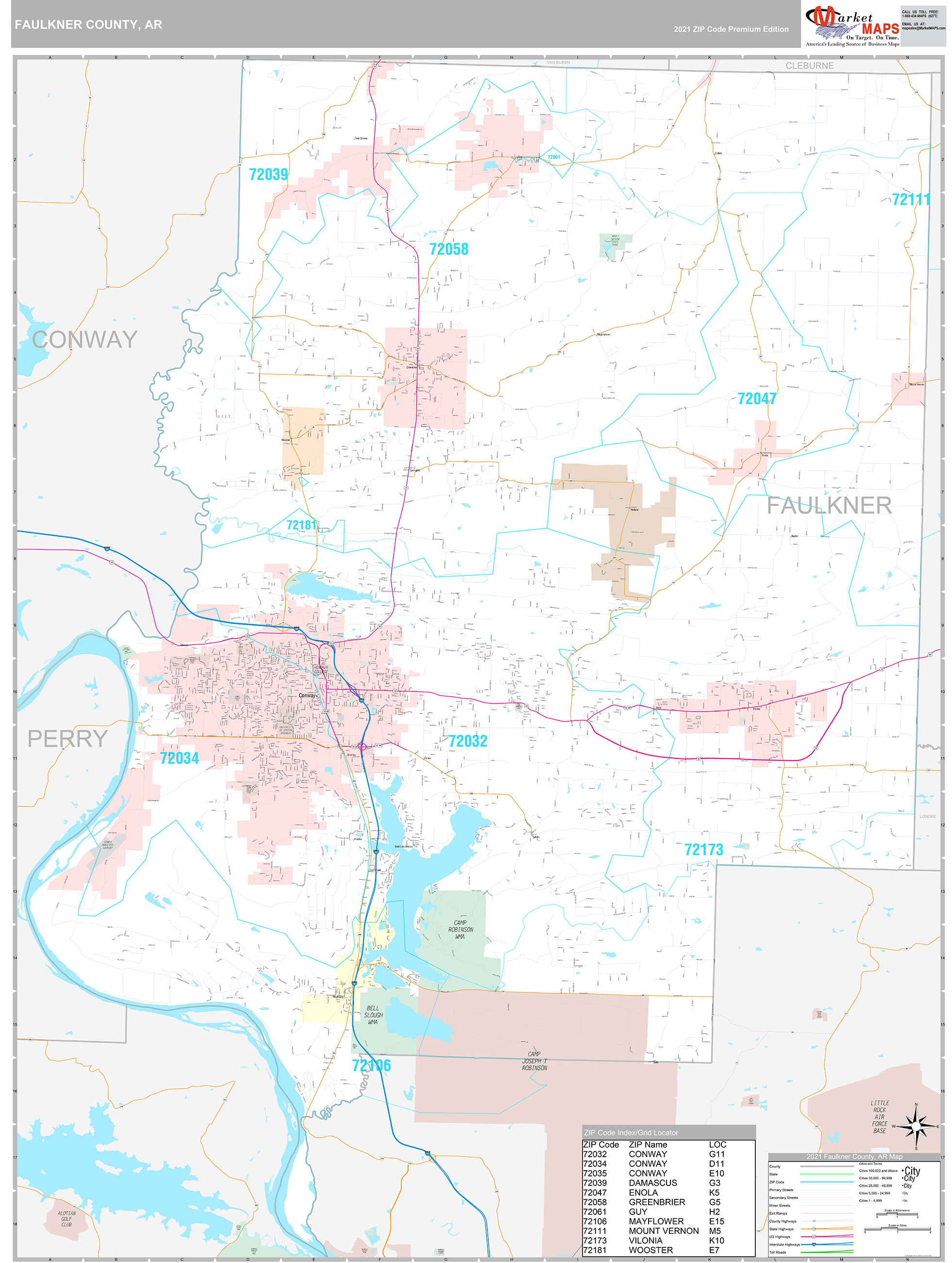 Faulkner County, AR Wall Map Premium Style by MarketMAPS MapSales
