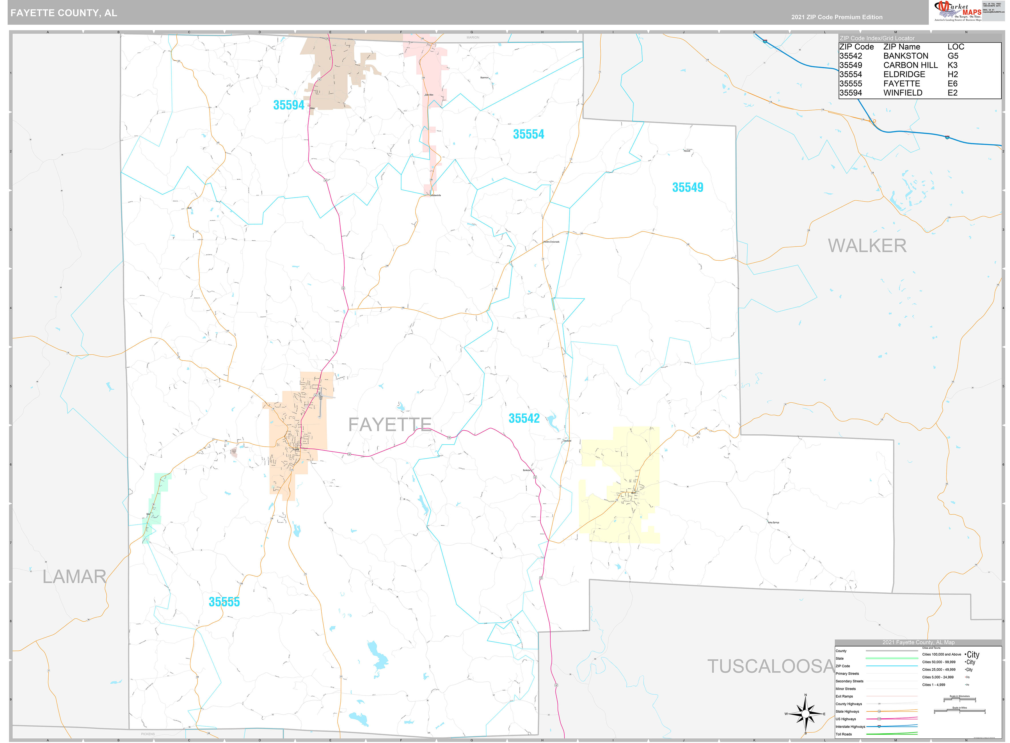 Fayette County, AL Wall Map Premium Style by MarketMAPS