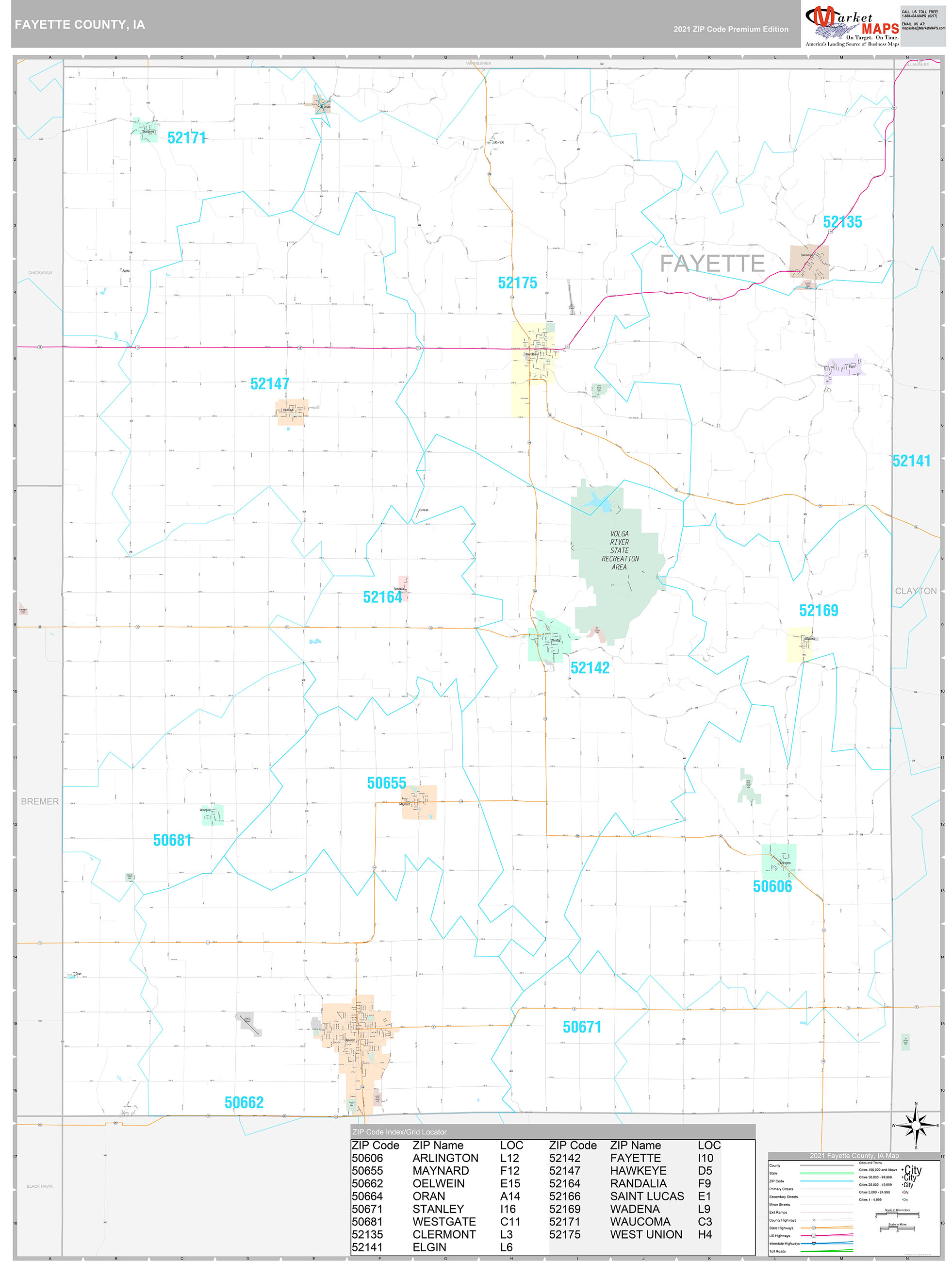 Fayette County, IA Wall Map Premium Style by MarketMAPS