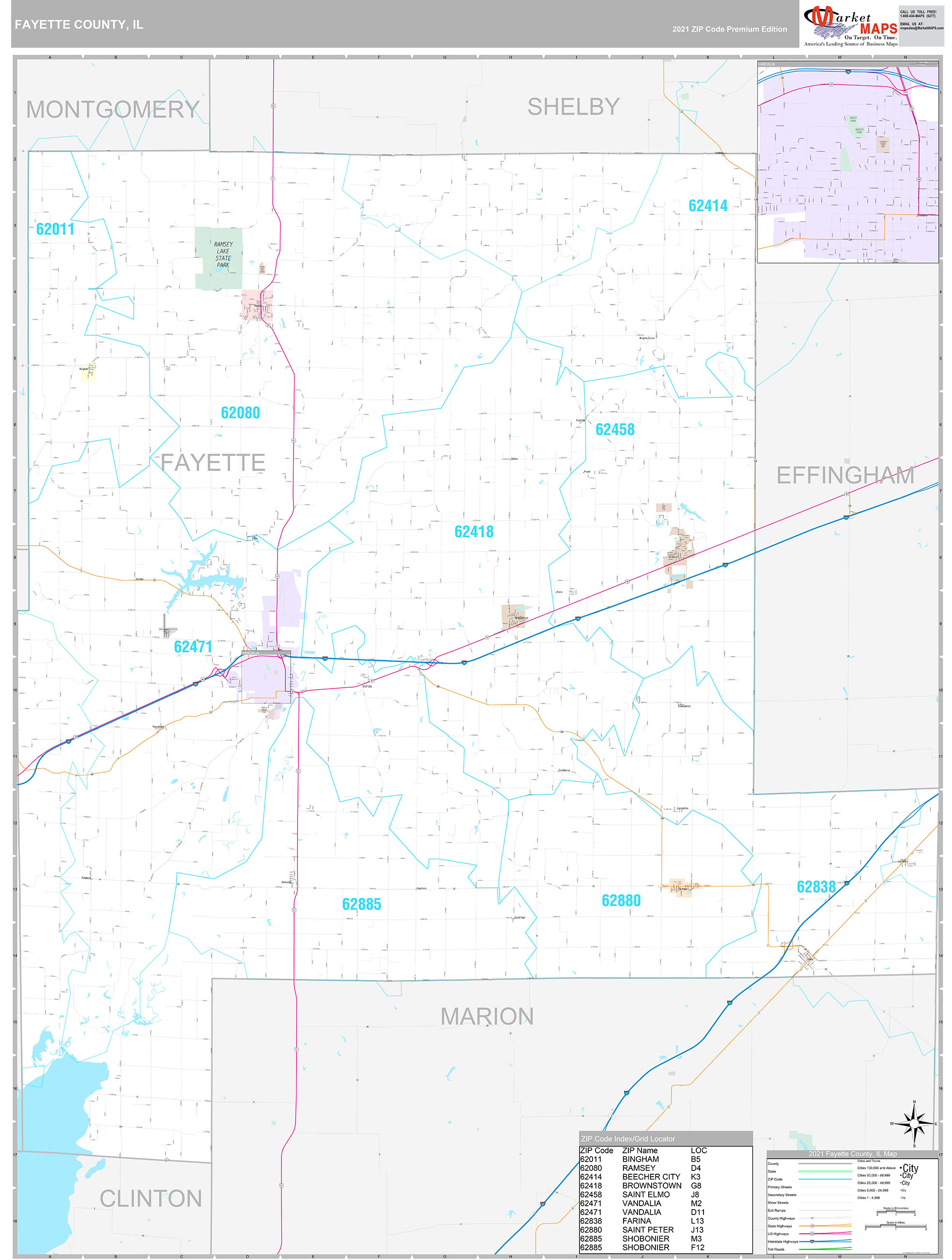 Fayette County, IL Wall Map Premium Style by MarketMAPS