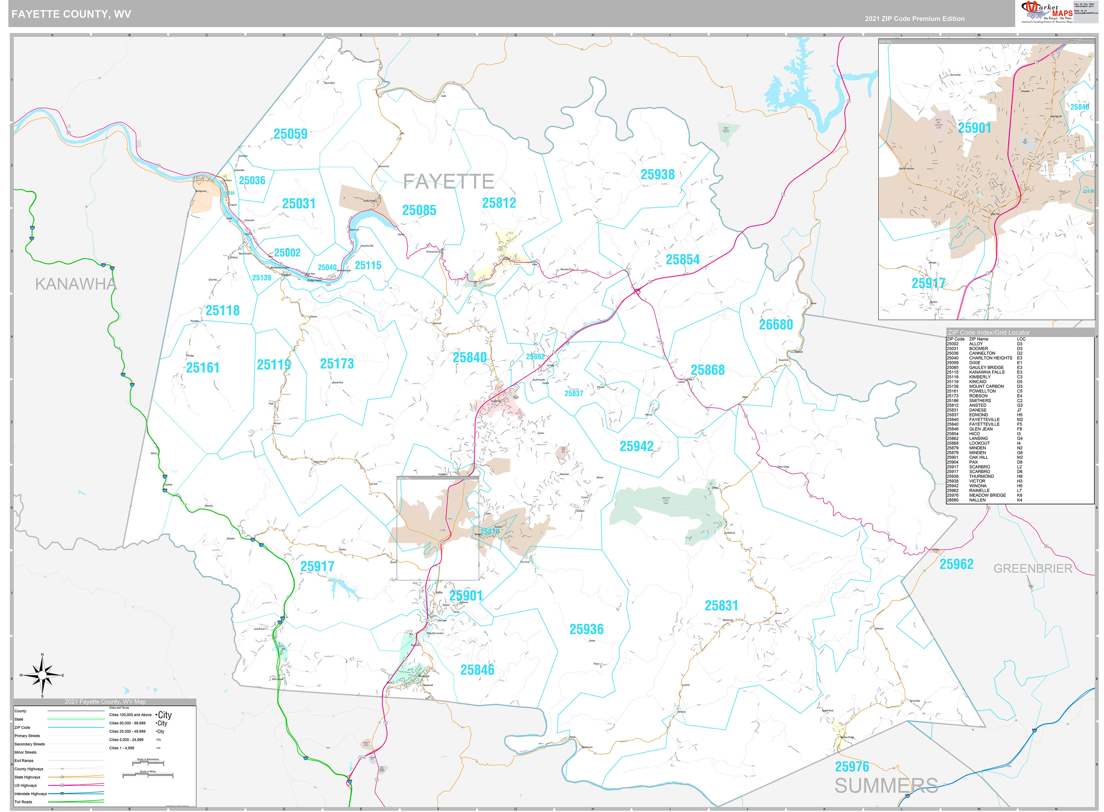 Fayette County, WV Wall Map Premium Style by MarketMAPS - MapSales.com