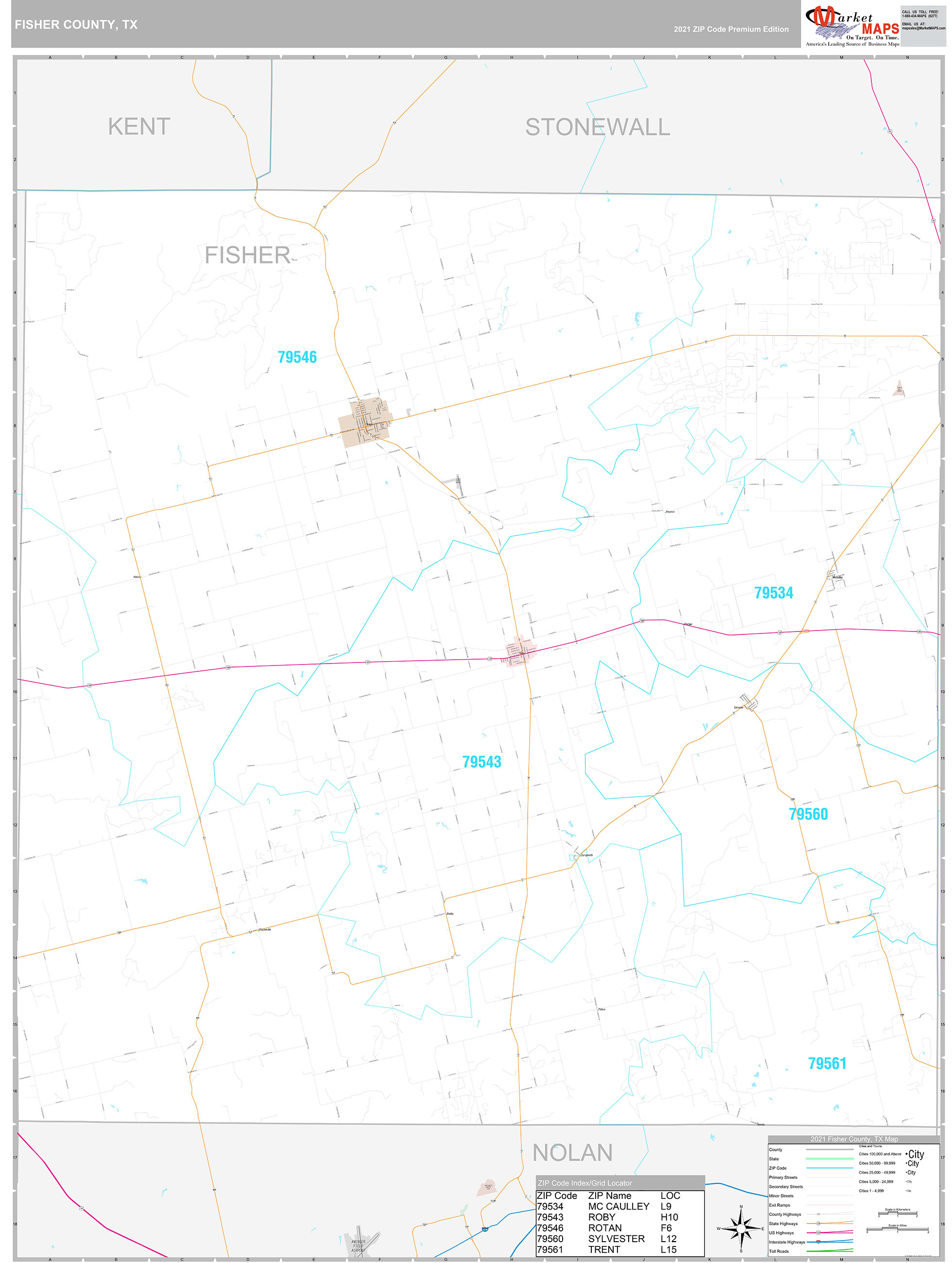 Fisher County, TX Wall Map Premium Style by MarketMAPS