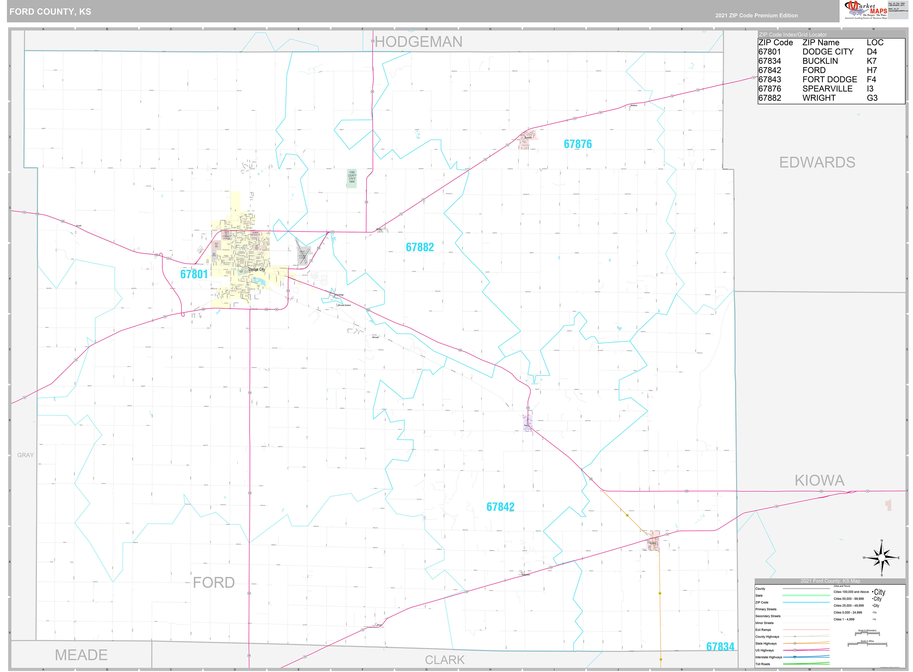 Ford County, KS Wall Map Premium Style by MarketMAPS