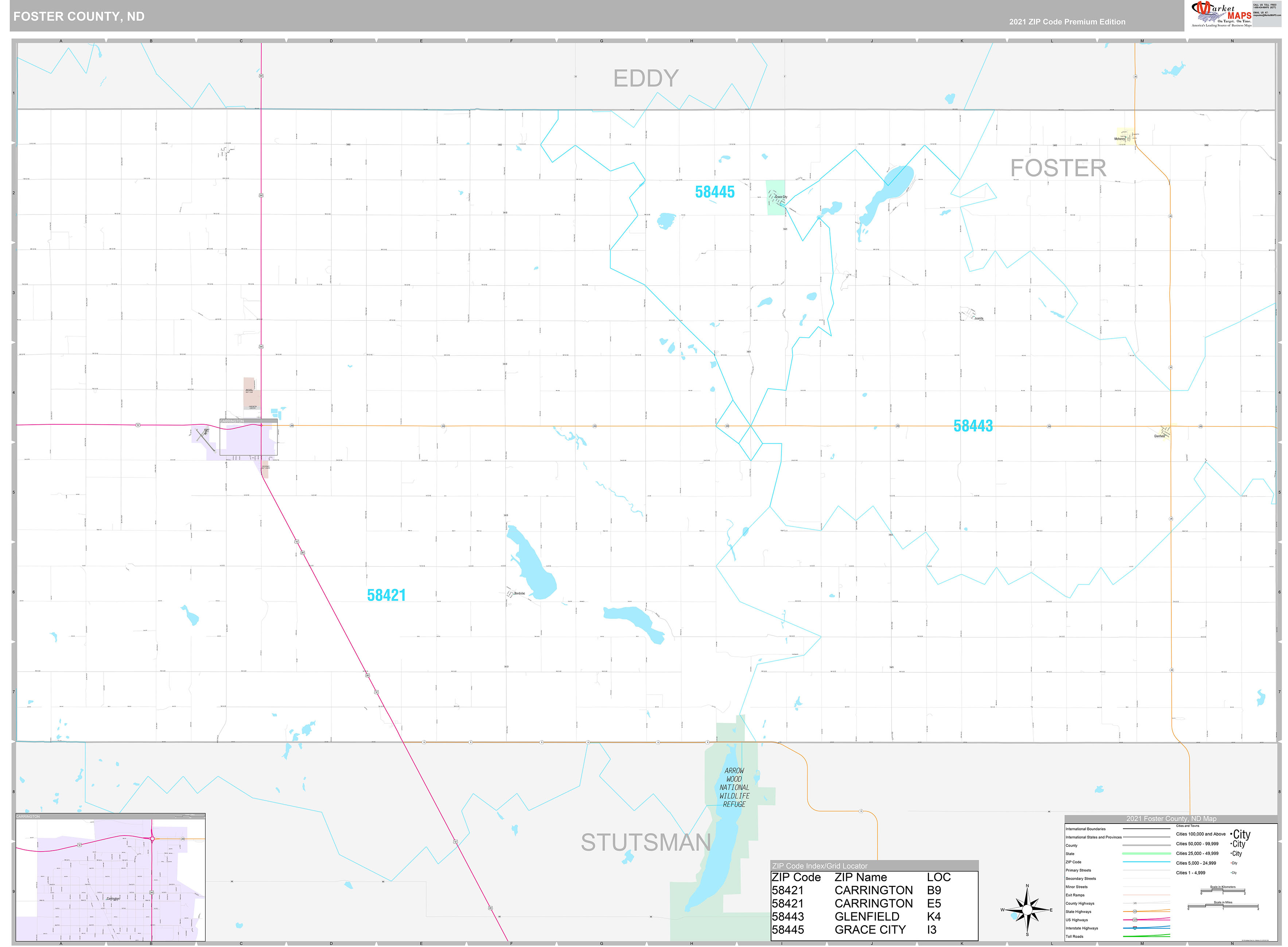 Foster County, ND Wall Map Premium Style by MarketMAPS