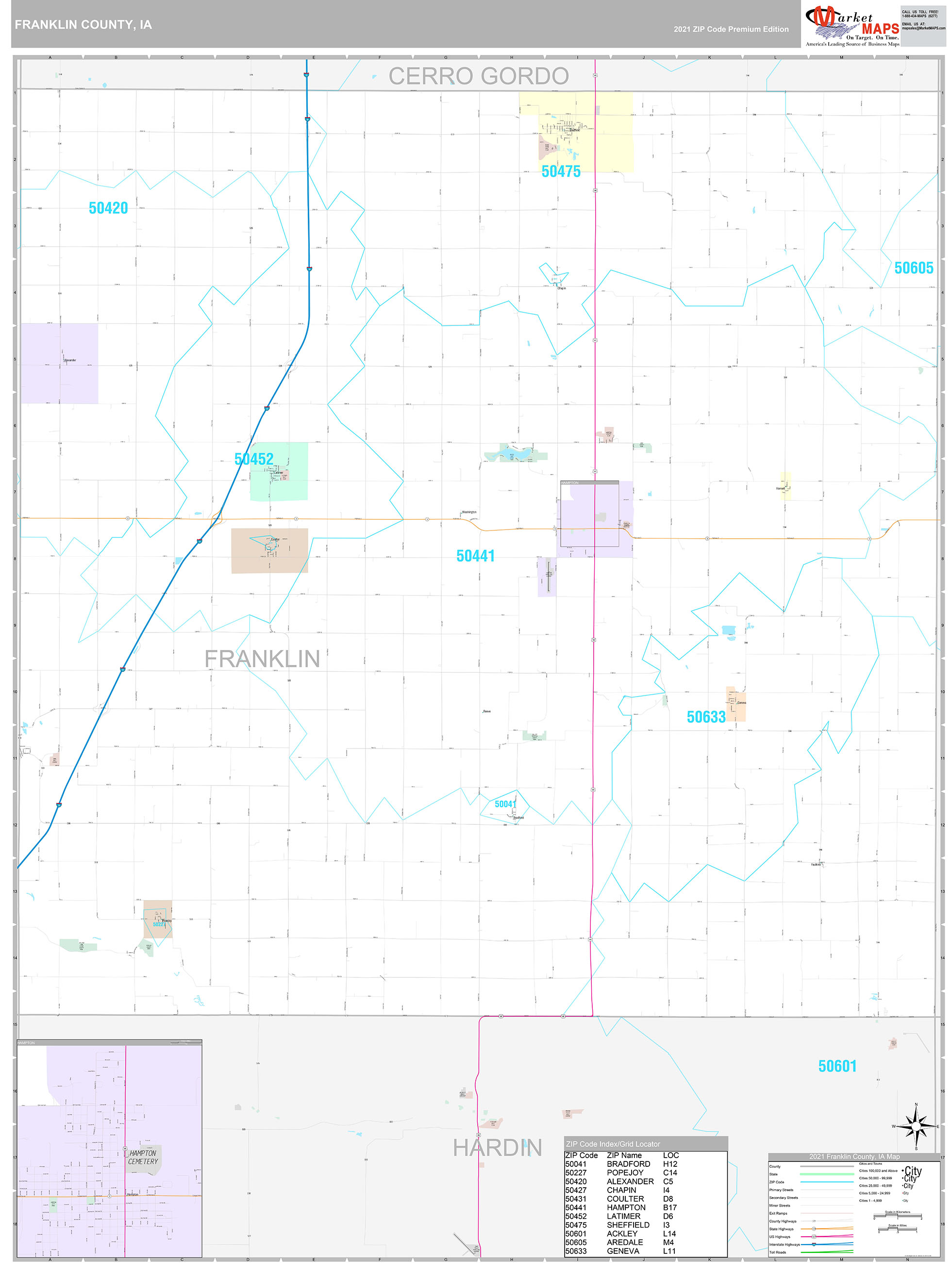 Franklin County, IA Wall Map Premium Style by MarketMAPS