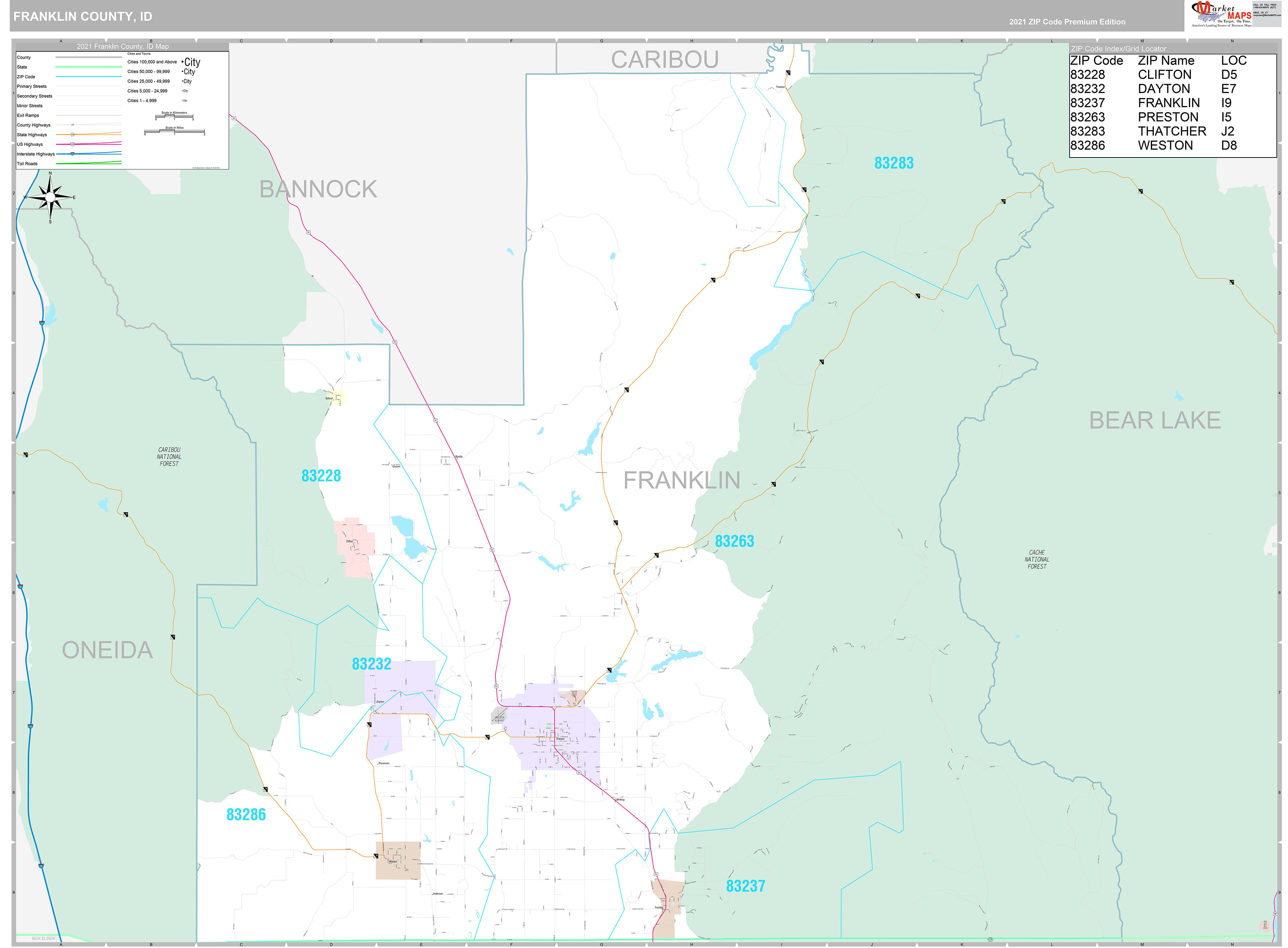 Franklin County, ID Wall Map Premium Style by MarketMAPS