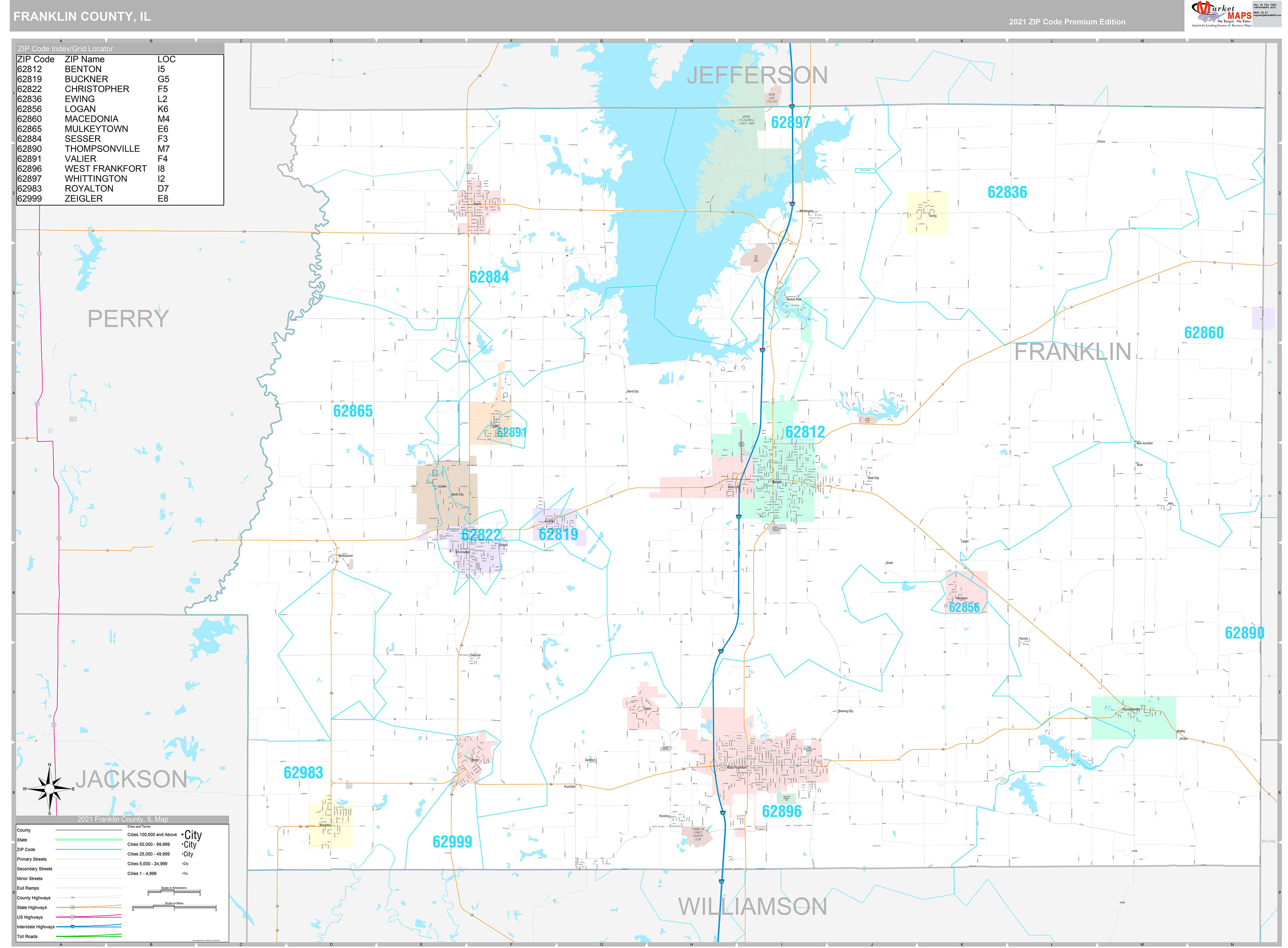 Franklin County, IL Wall Map Premium Style by MarketMAPS