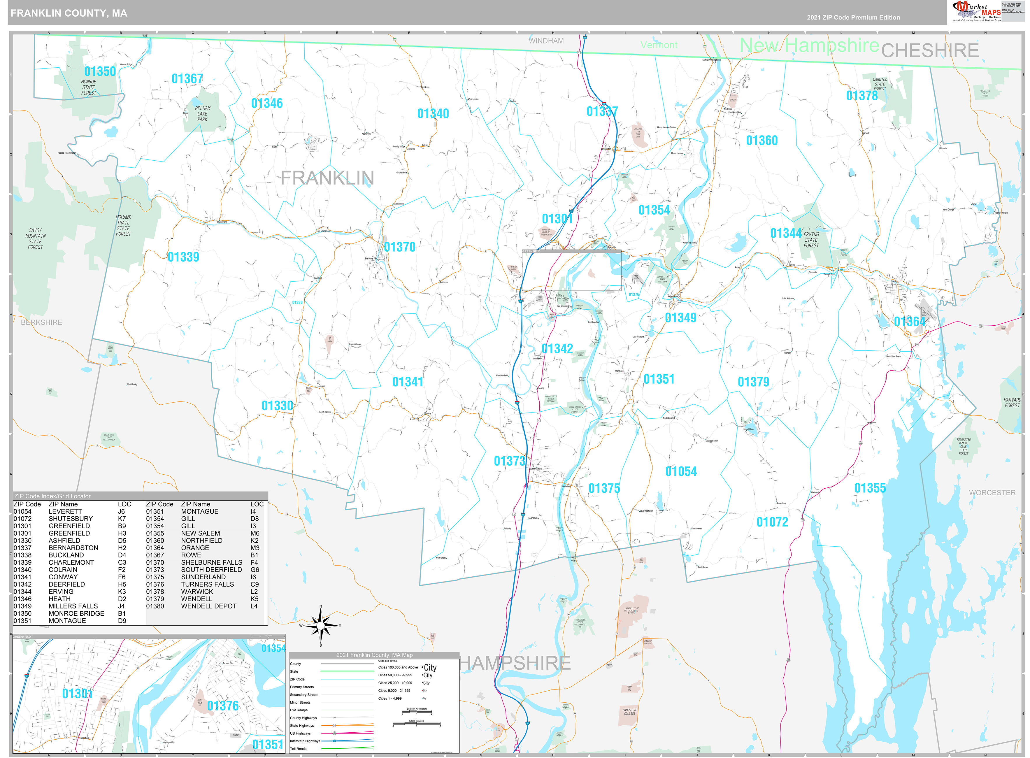 Franklin County, MA Wall Map Premium Style by MarketMAPS MapSales