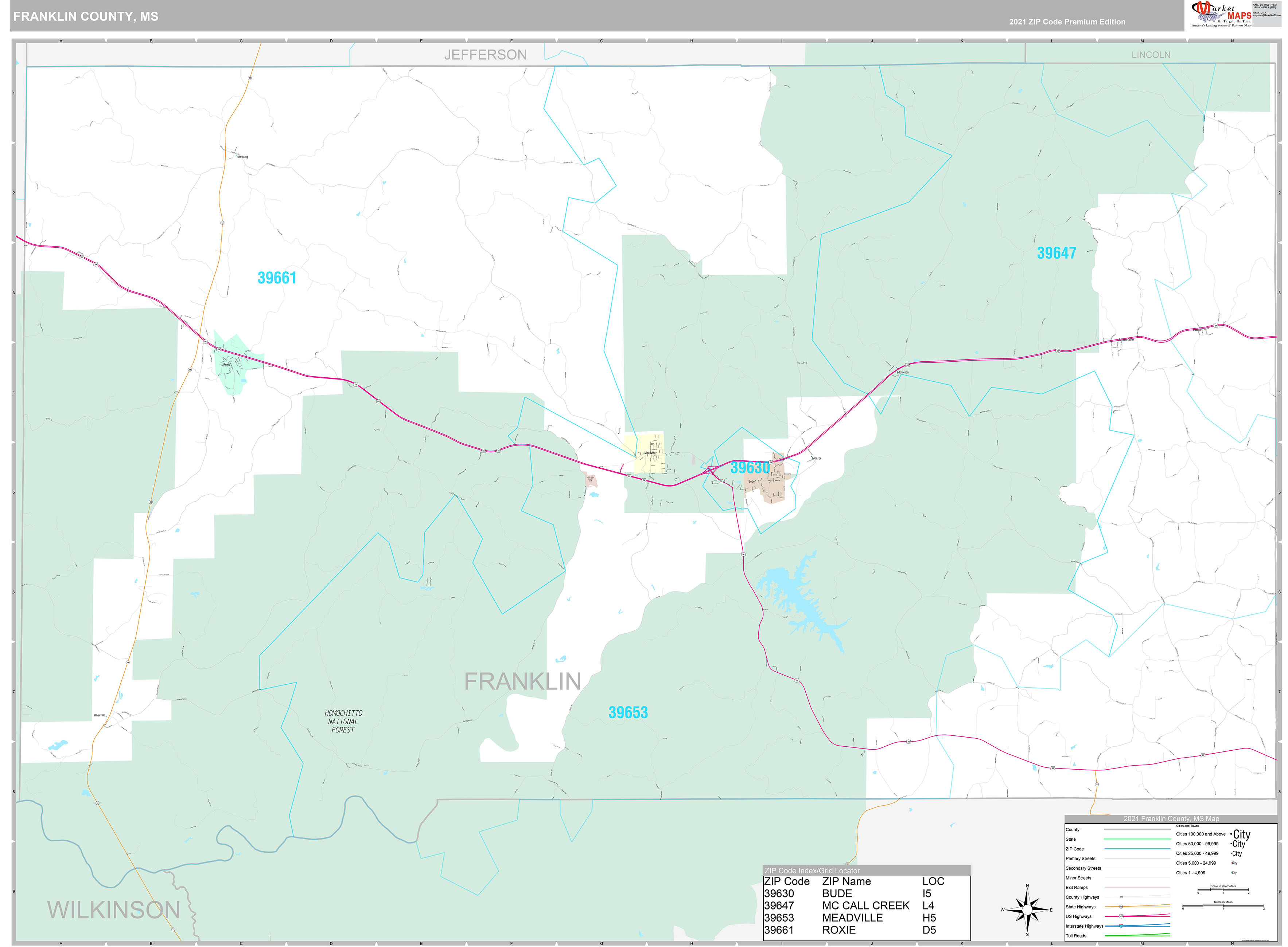 Franklin County, MS Wall Map Premium Style by MarketMAPS