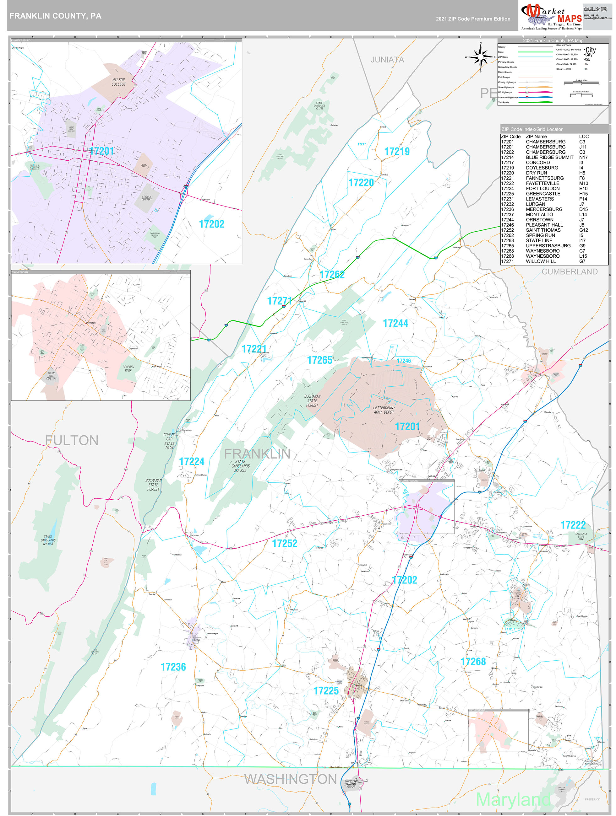 Franklin County, PA Wall Map Premium Style by MarketMAPS