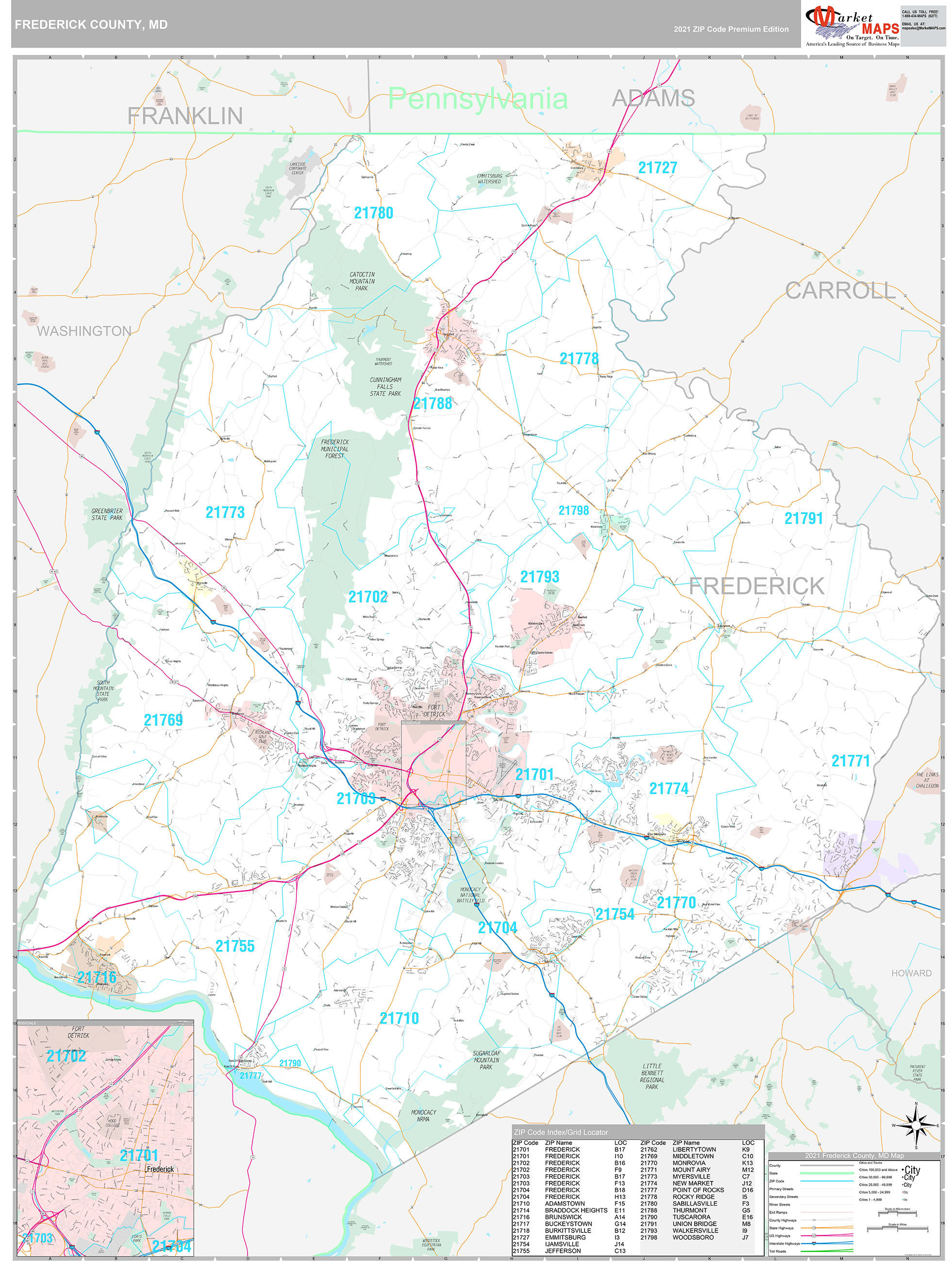 Frederick County, MD Wall Map Premium Style by MarketMAPS MapSales