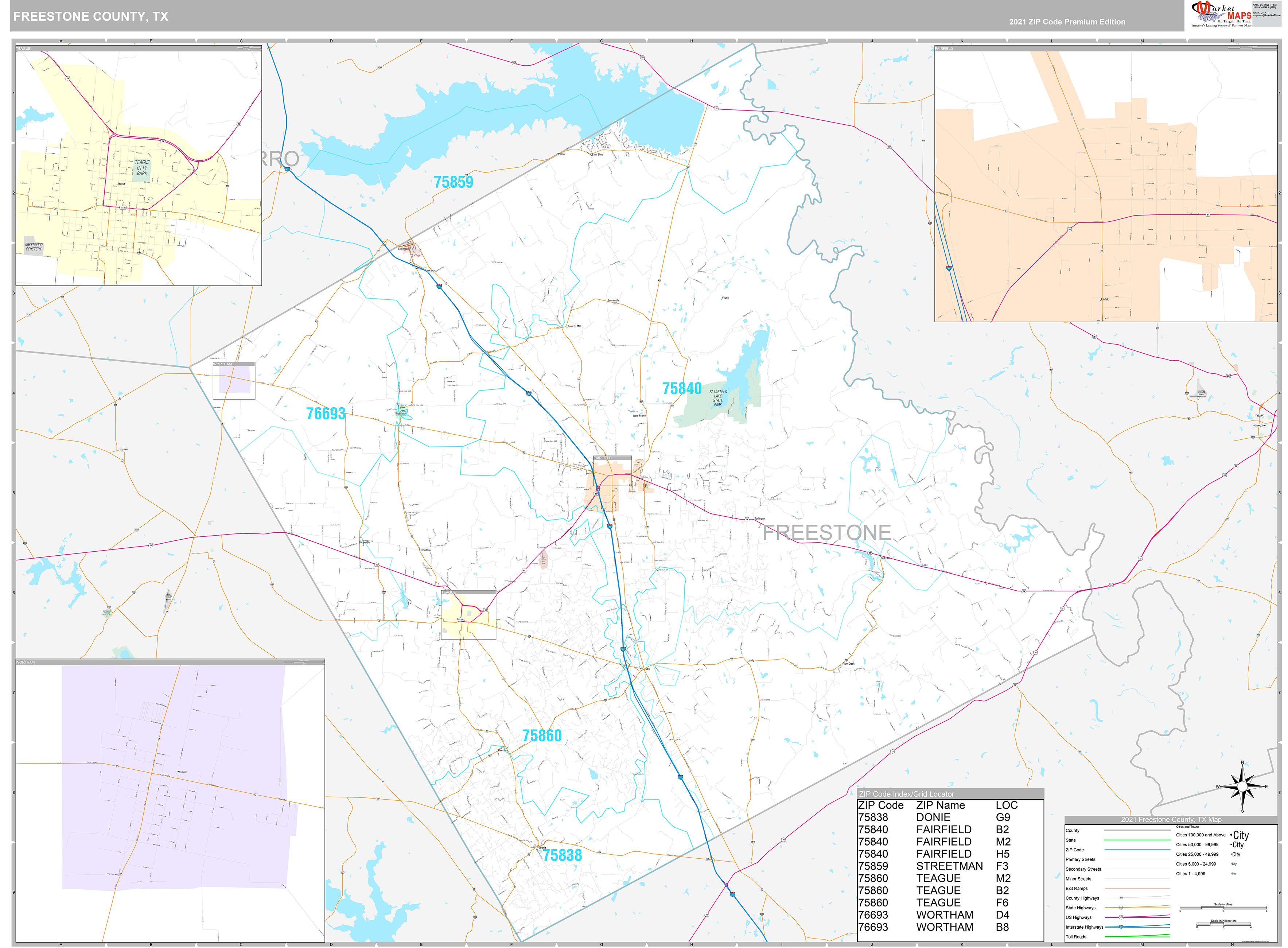 Freestone County, TX Wall Map Premium Style by MarketMAPS