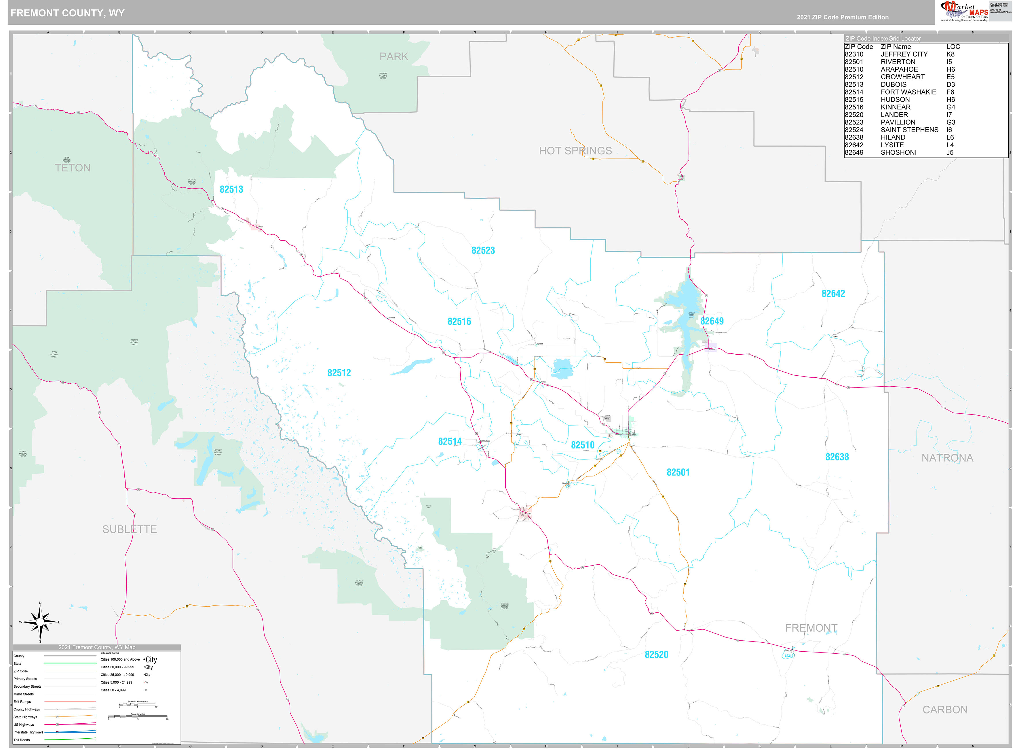 Fremont County, WY Wall Map Premium Style by MarketMAPS