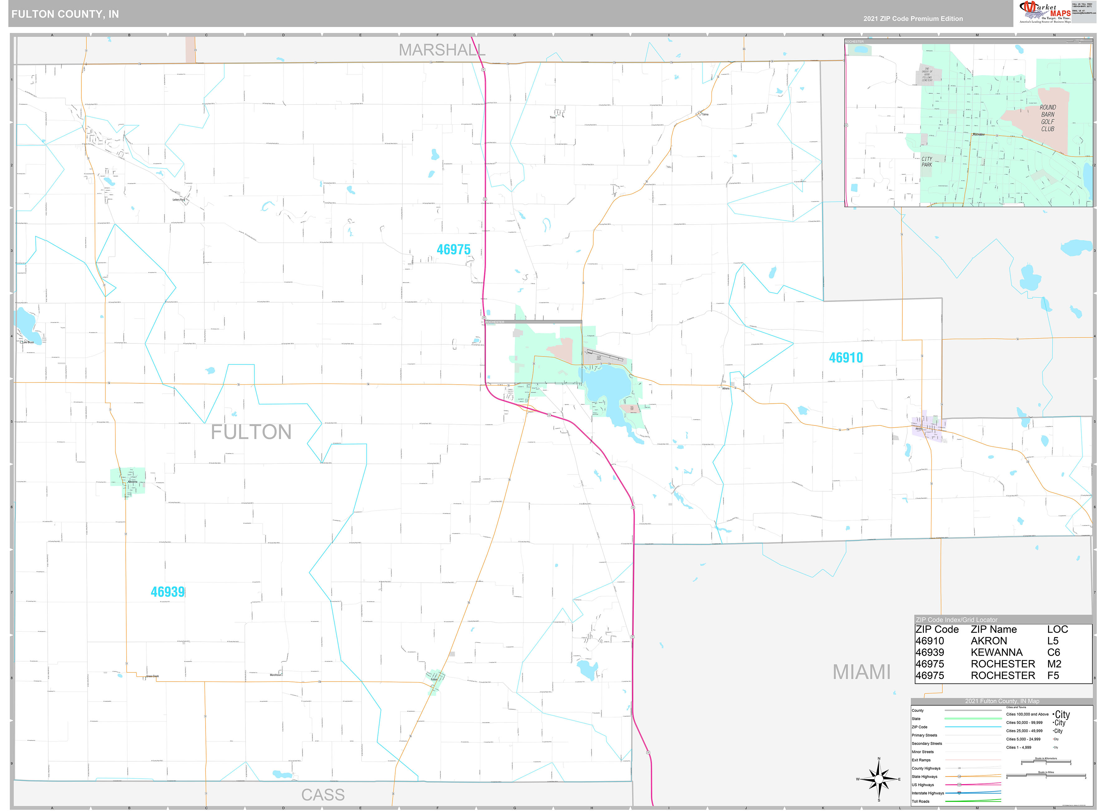 Fulton County, IN Wall Map Premium Style by MarketMAPS