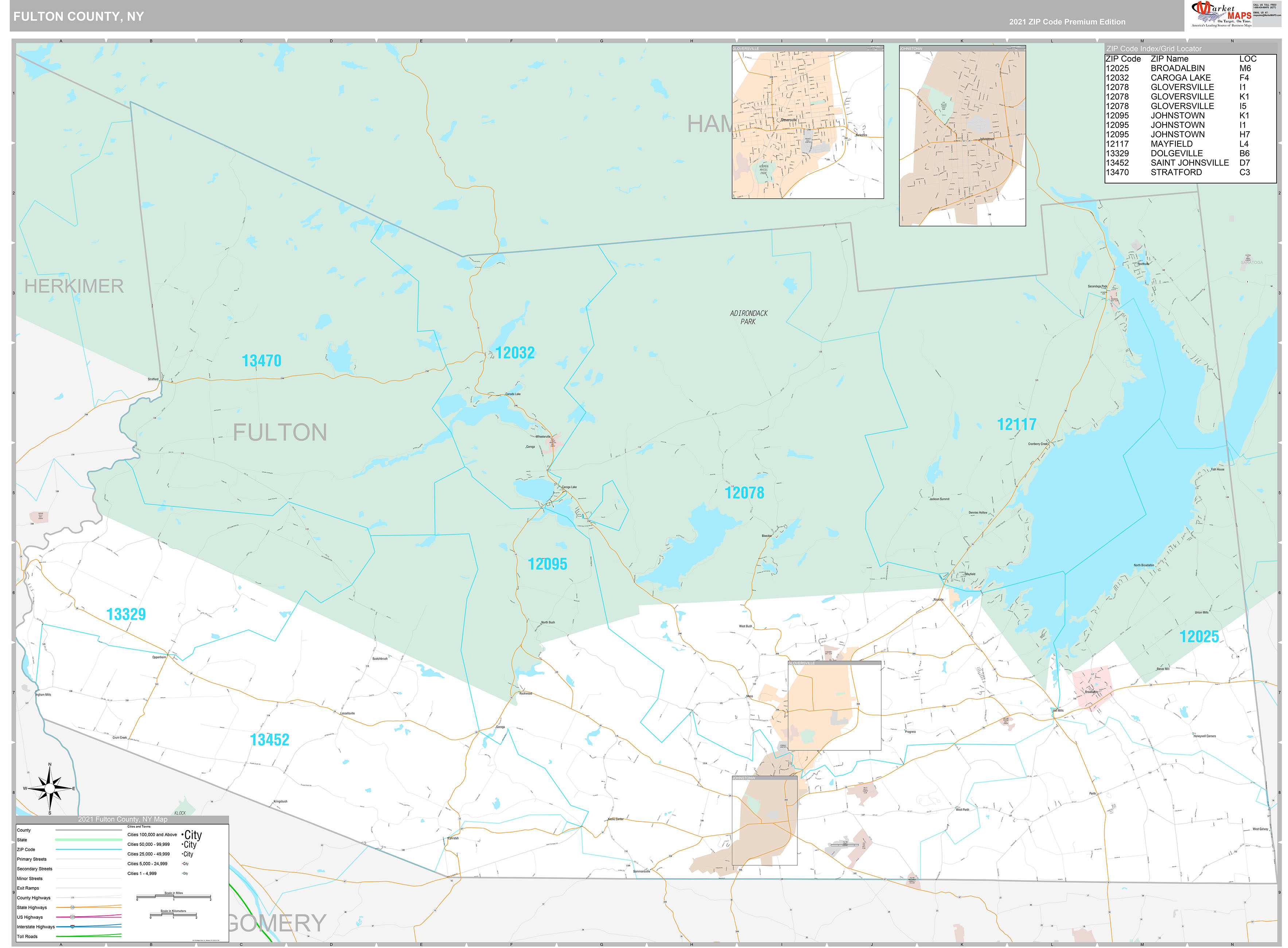 Fulton County, NY Wall Map Premium Style by MarketMAPS