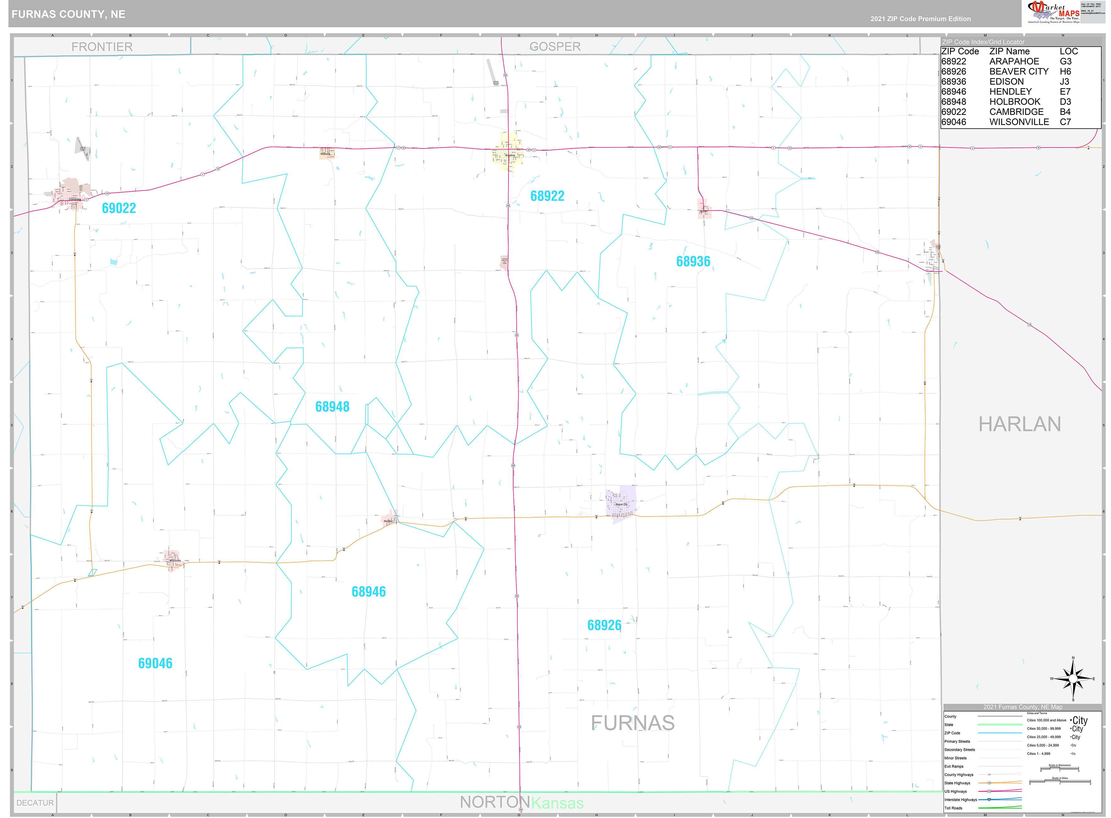 Furnas County, NE Wall Map Premium Style by MarketMAPS MapSales