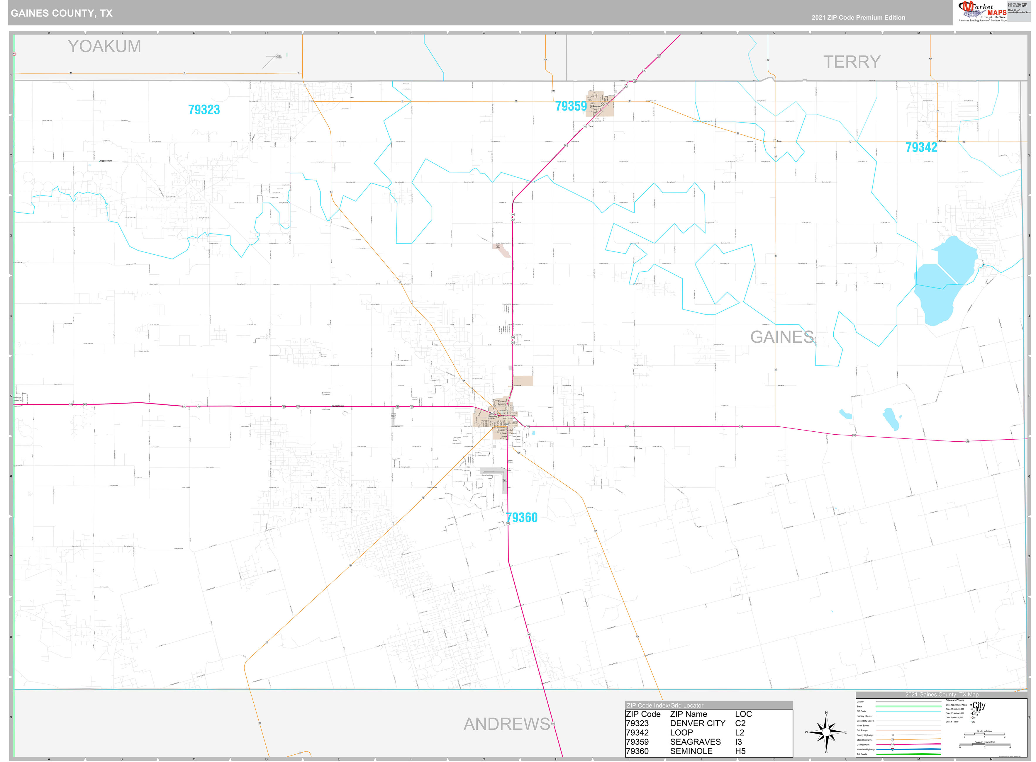 Gaines County, TX Wall Map Premium Style by MarketMAPS MapSales