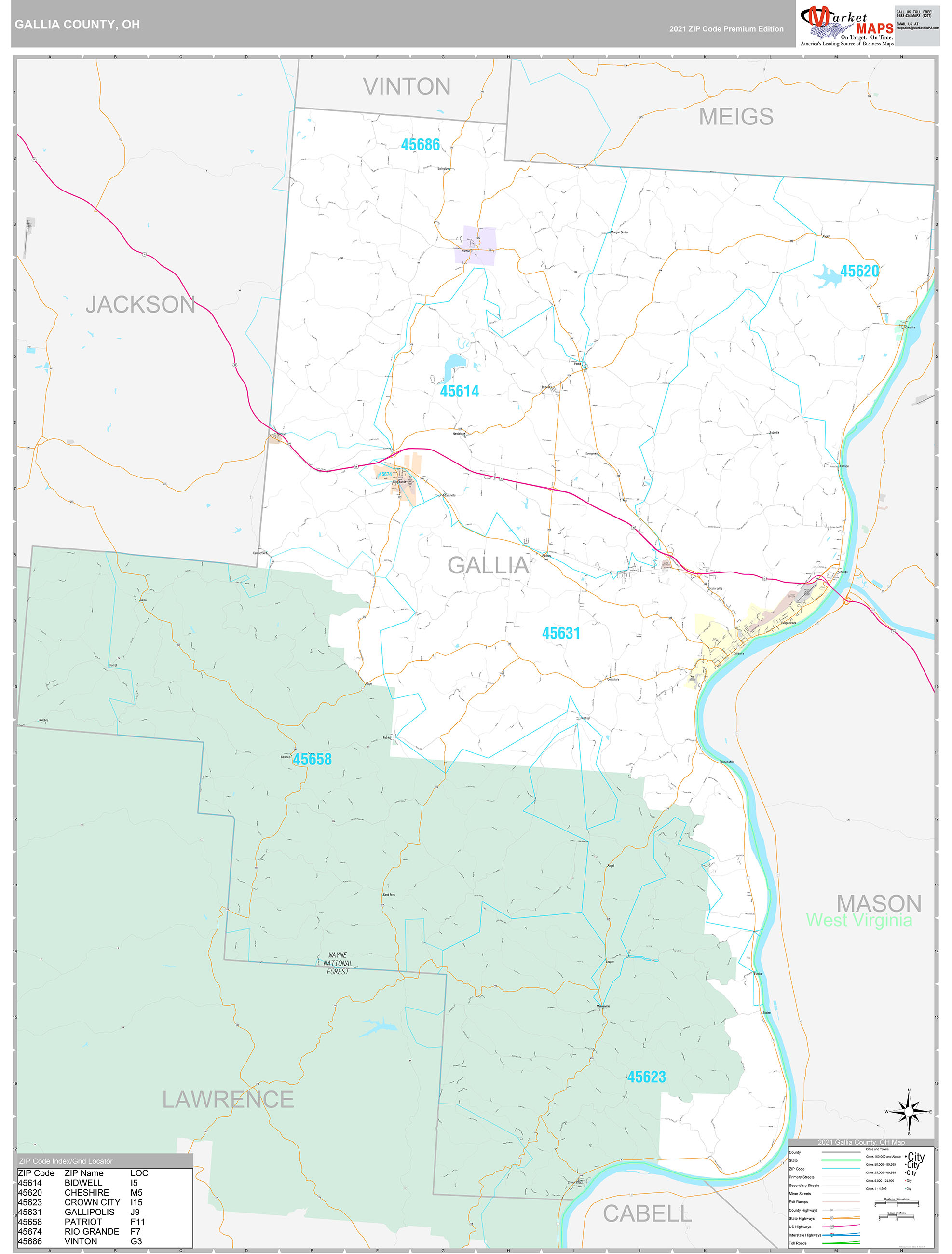 Gallia County, OH Wall Map Premium Style by MarketMAPS