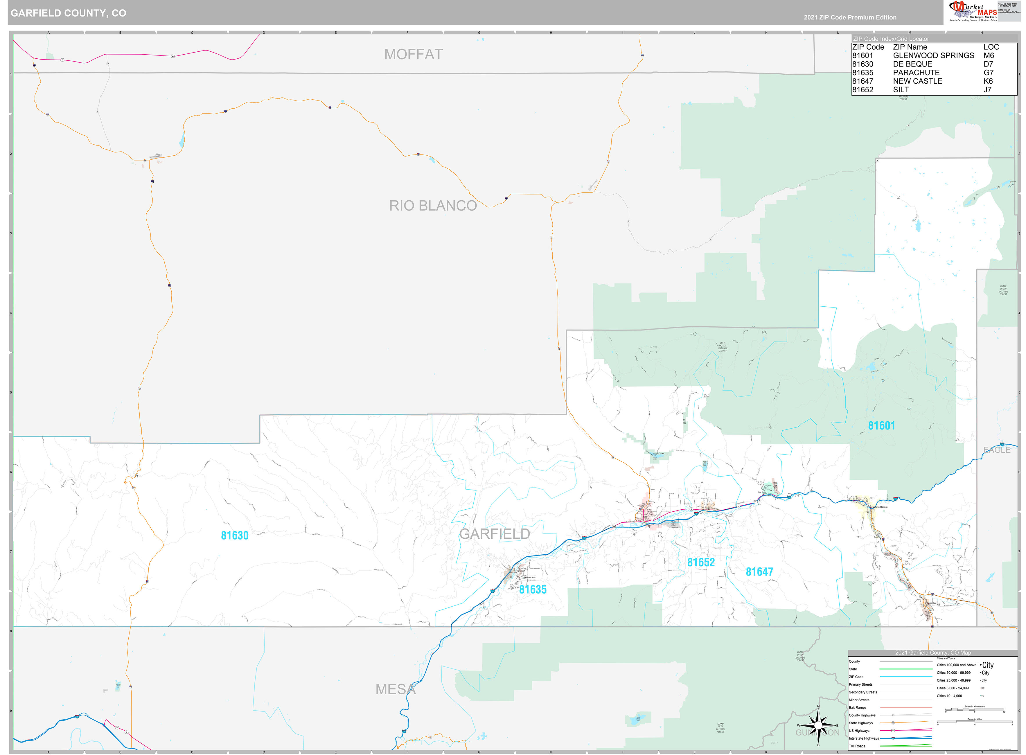 Premium Style Wall Map of Garfield County