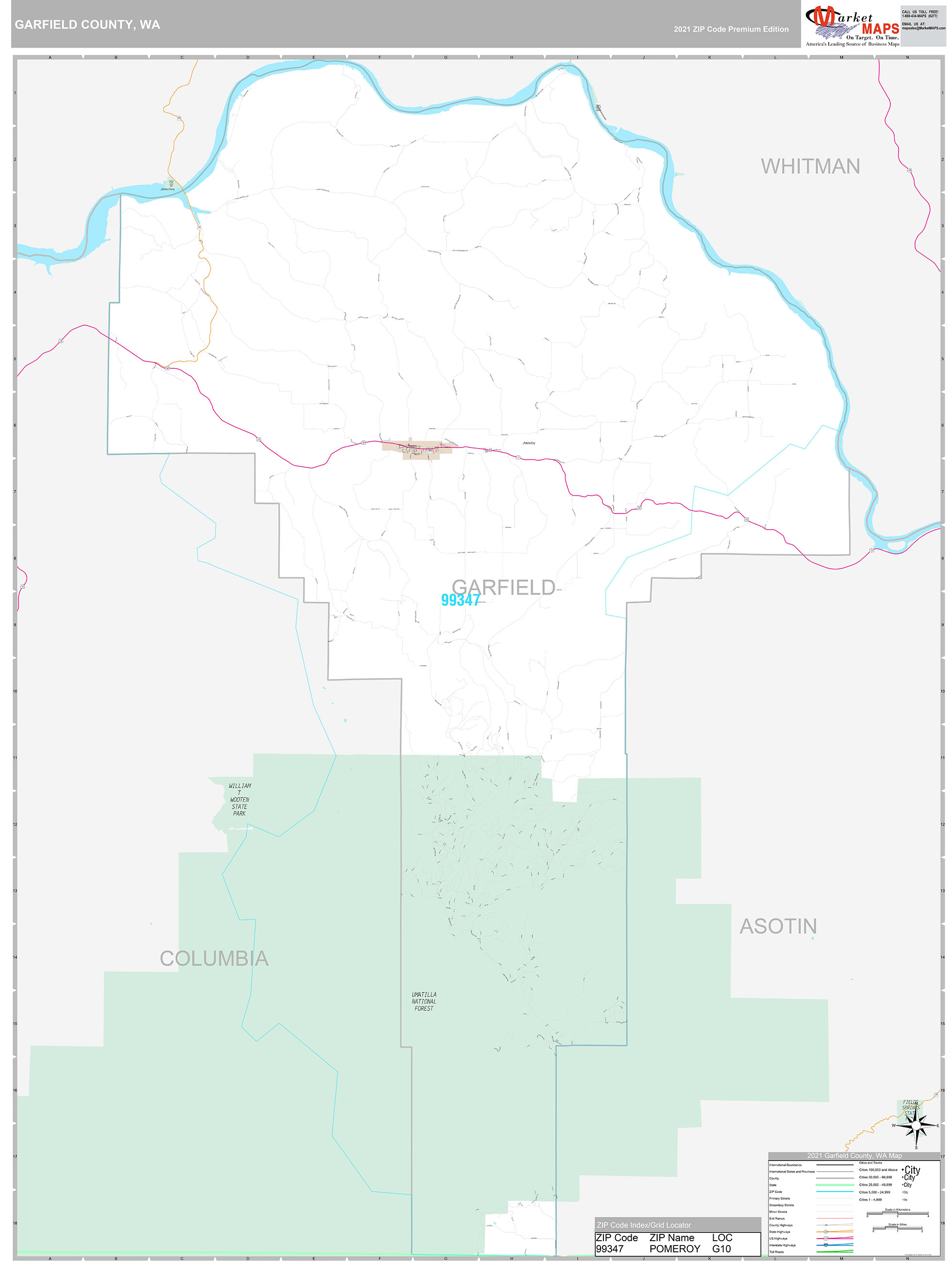 Garfield County, WA Wall Map Premium Style by MarketMAPS MapSales