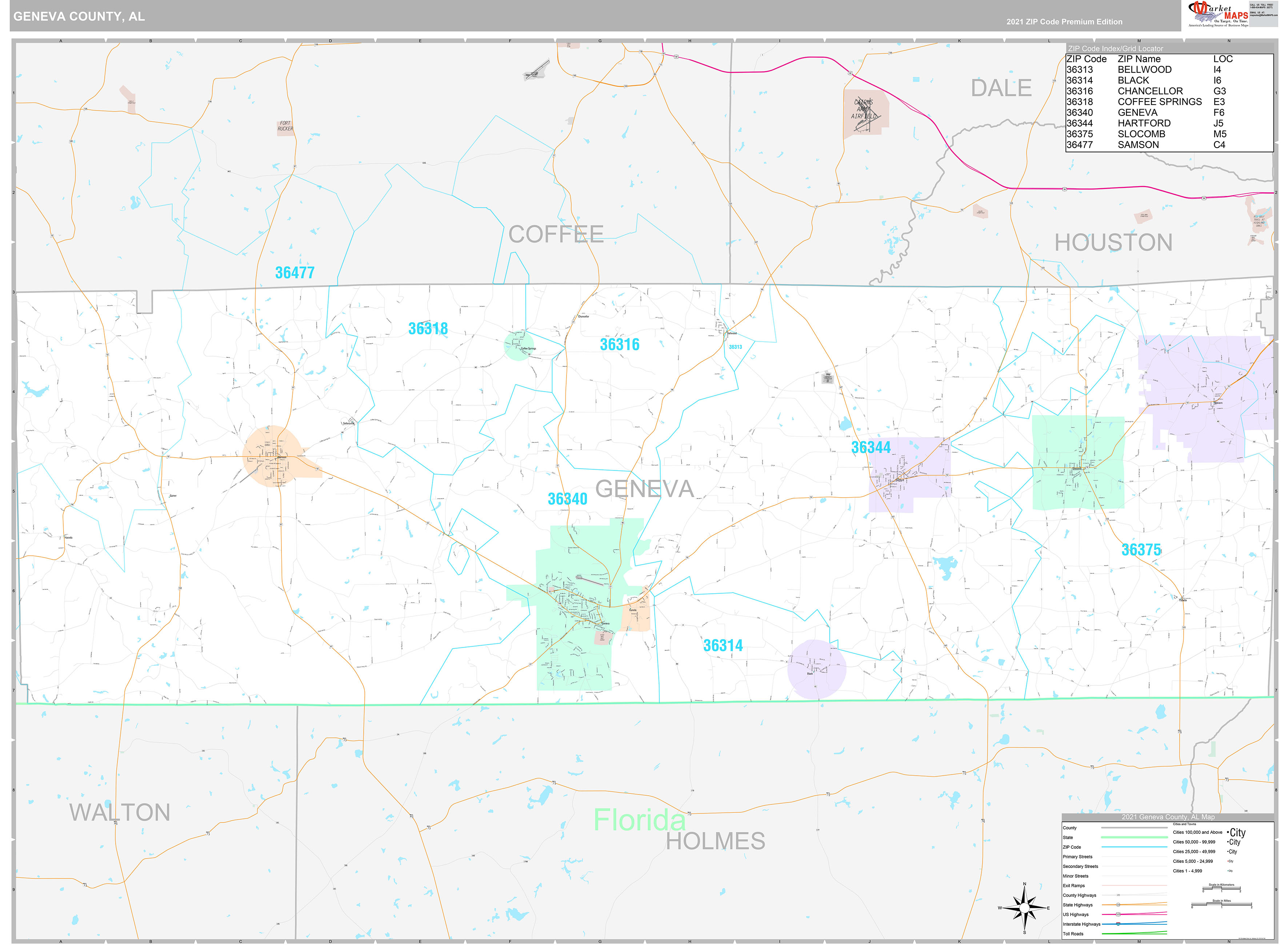 Geneva County, AL Wall Map Premium Style by MarketMAPS