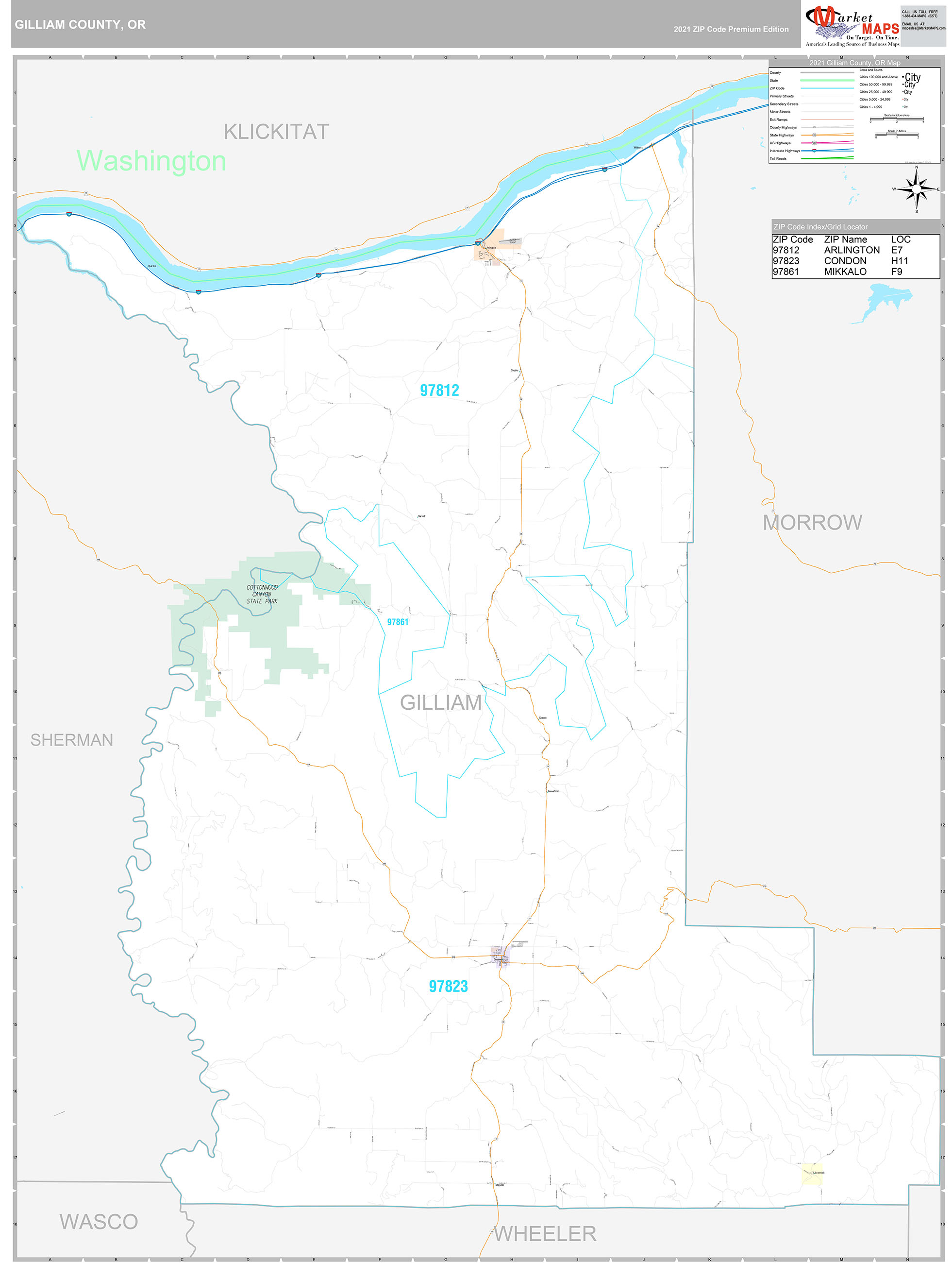 Gilliam County, OR Wall Map Premium Style by MarketMAPS