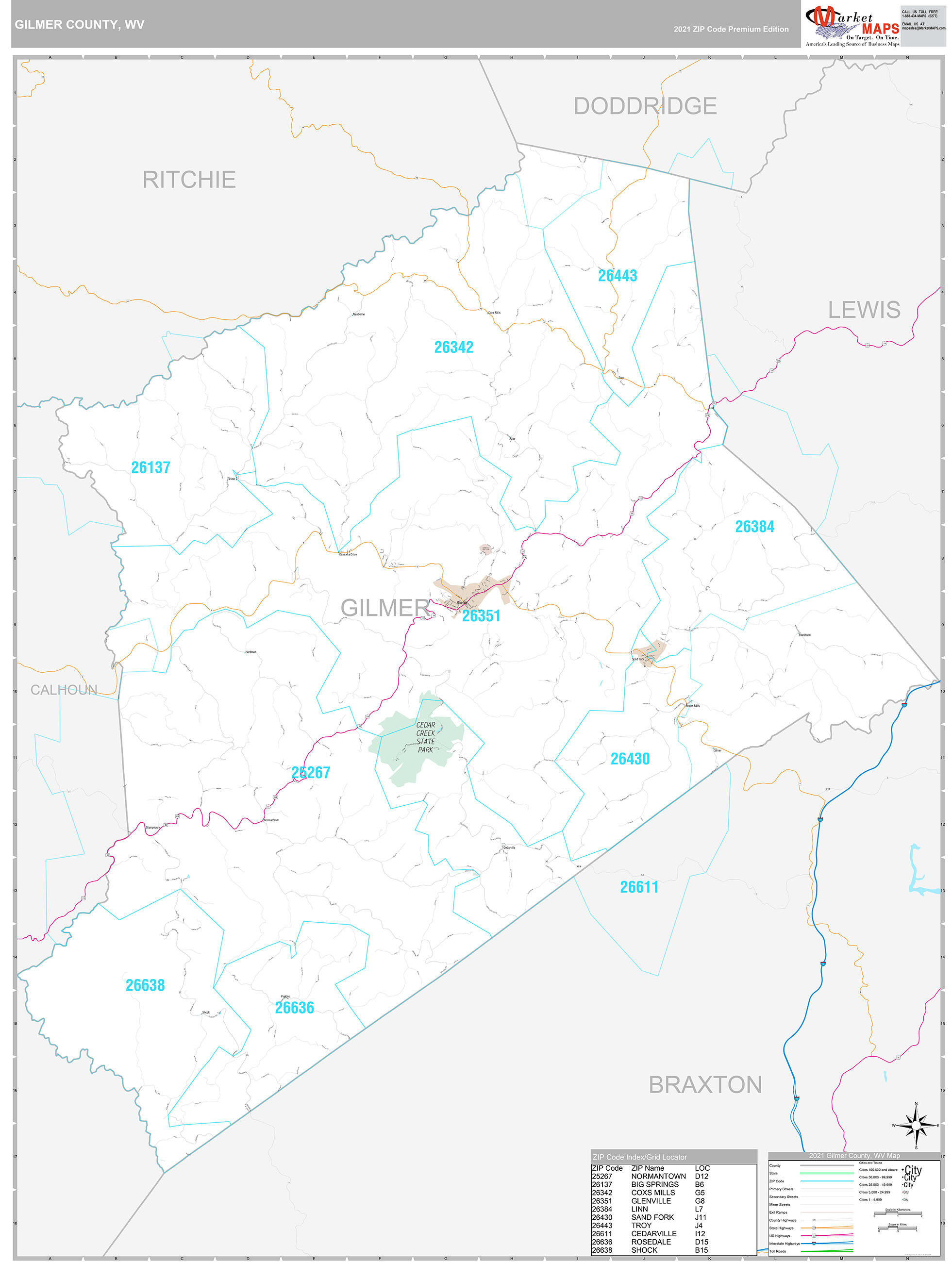 Gilmer County, WV Wall Map Premium Style by MarketMAPS