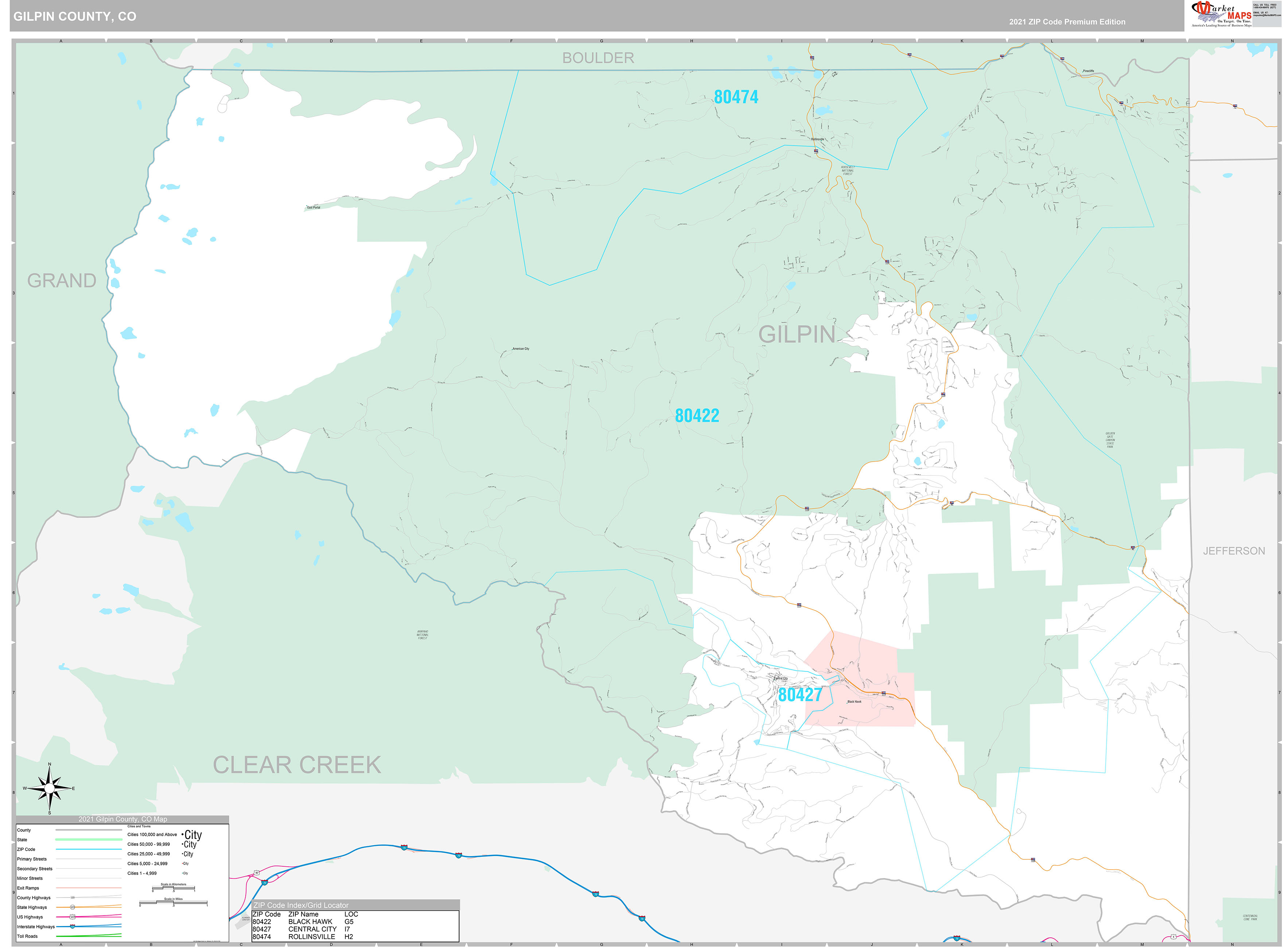 Gilpin County, CO Wall Map Premium Style by MarketMAPS MapSales