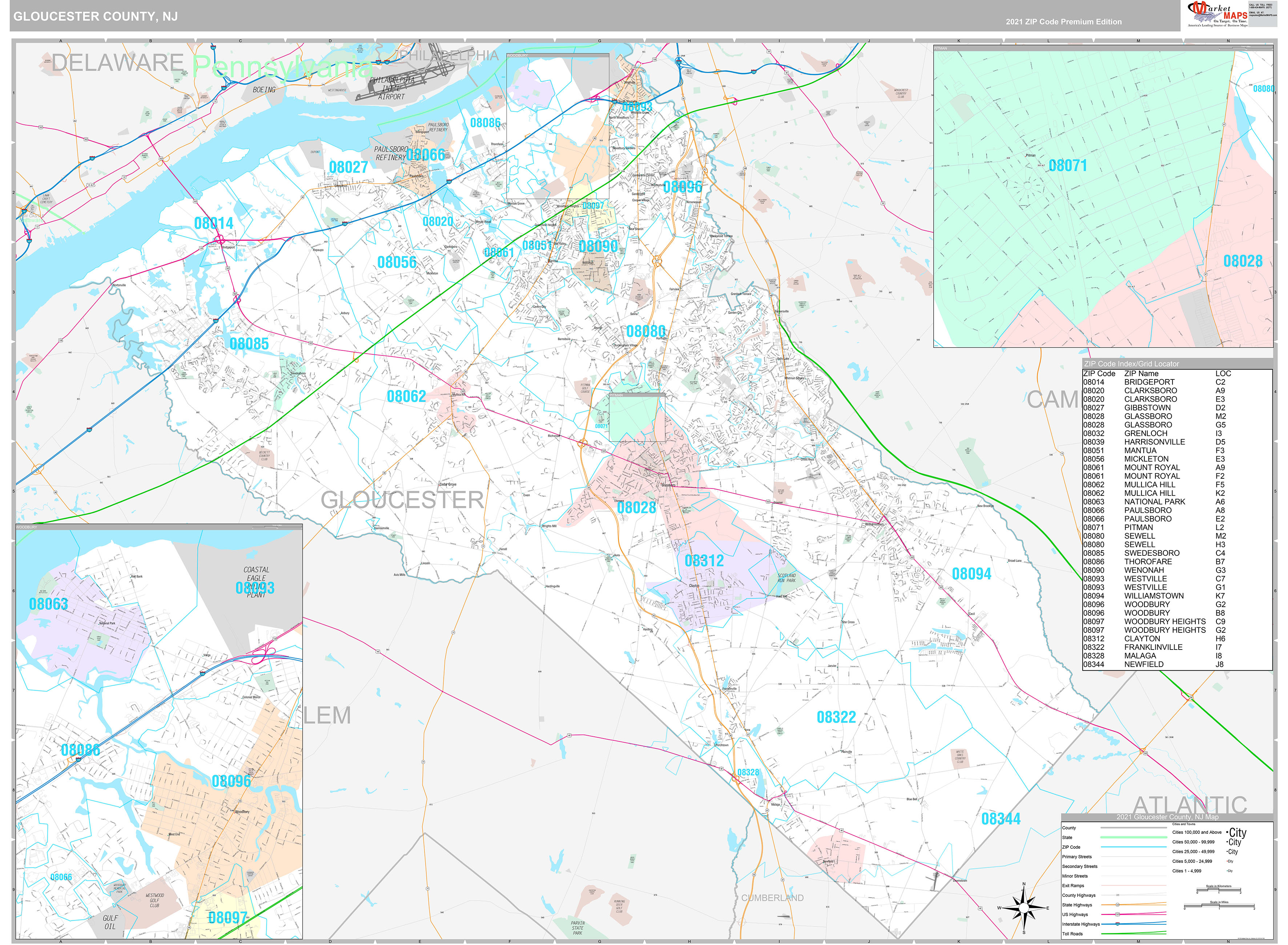 Gloucester County, NJ Wall Map Premium Style by MarketMAPS
